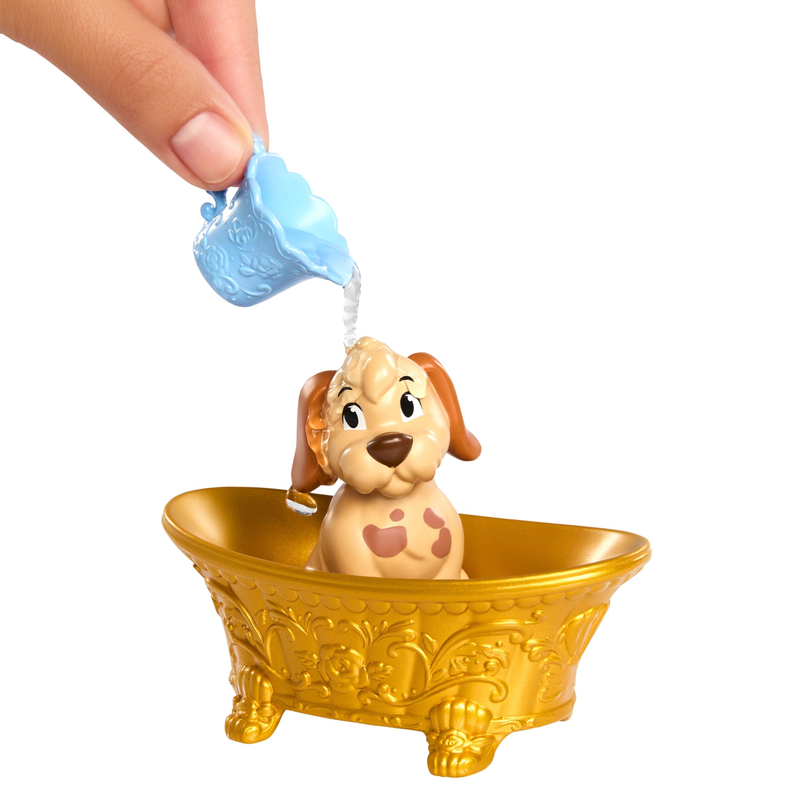 Disney Princess Bathe & Brush Belle Fashion Doll & Dog Figure With Color Change & Accessories - Image 4
