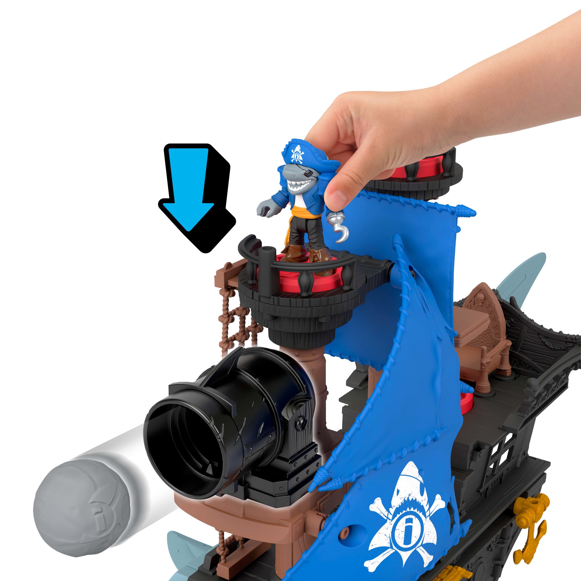 Coffret de Jeu Bateau-Pirate Requin Imaginext Avec 2 Figurines Articulées. Bateau Jouet et Accessoires - Image 3