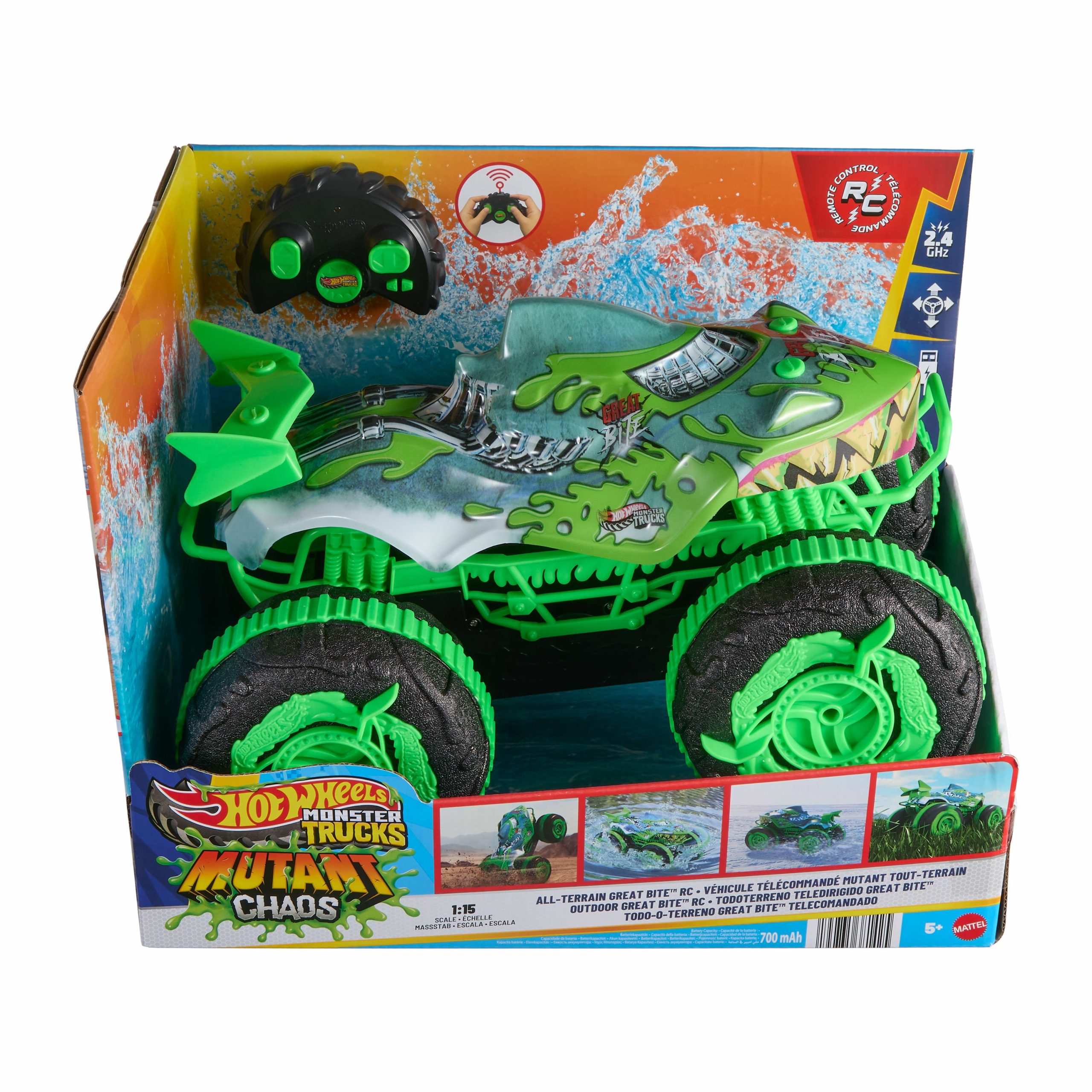Hot Wheels Monster Trucks All-Terrain Great Bite RC. Remote-Control Toy. Drive On Land & in Water - Image 6