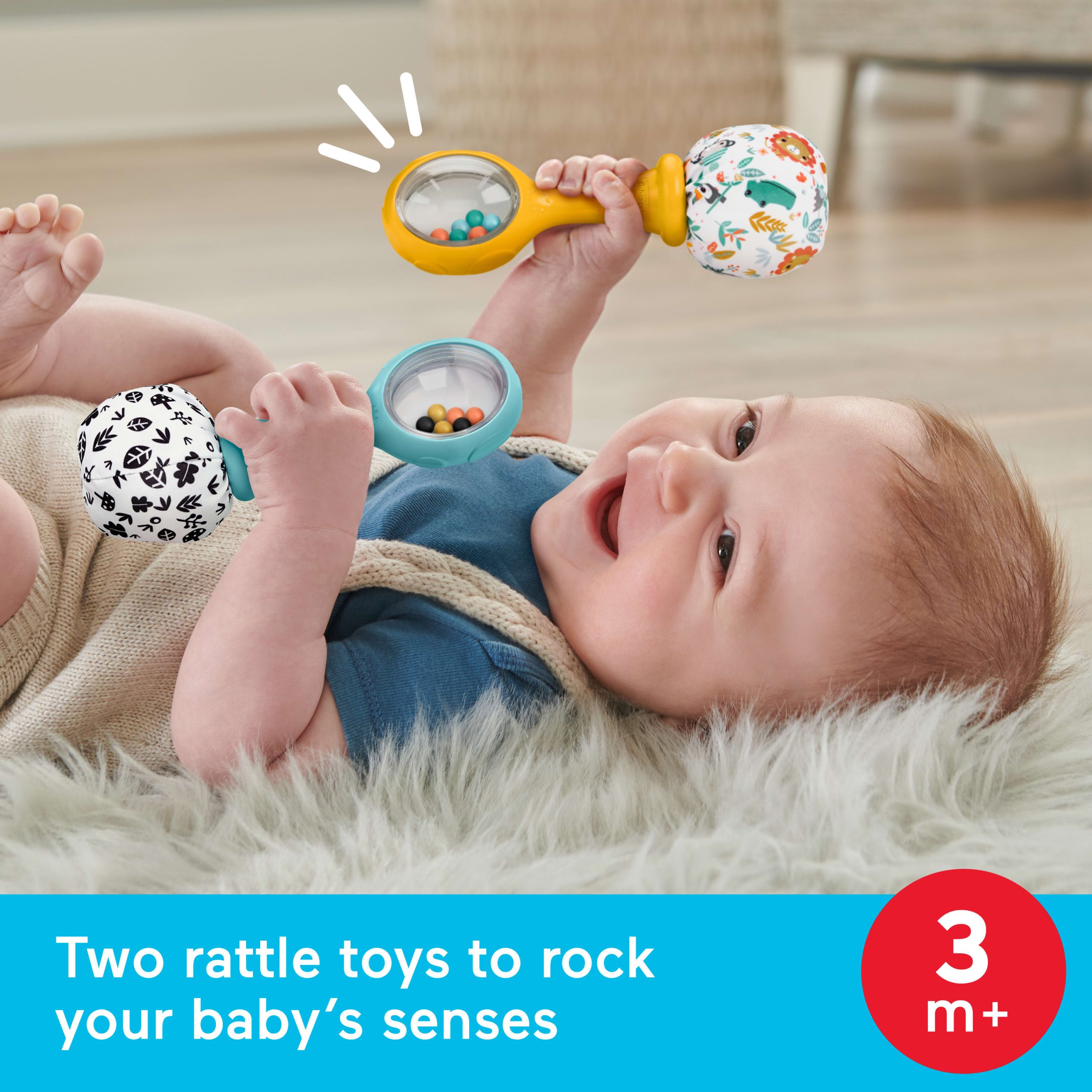 Fisher-Price Baby Rattle 'n Rock Maracas Toys. Set Of 2 For Infants 3+ Months. High Contrast - Image 2