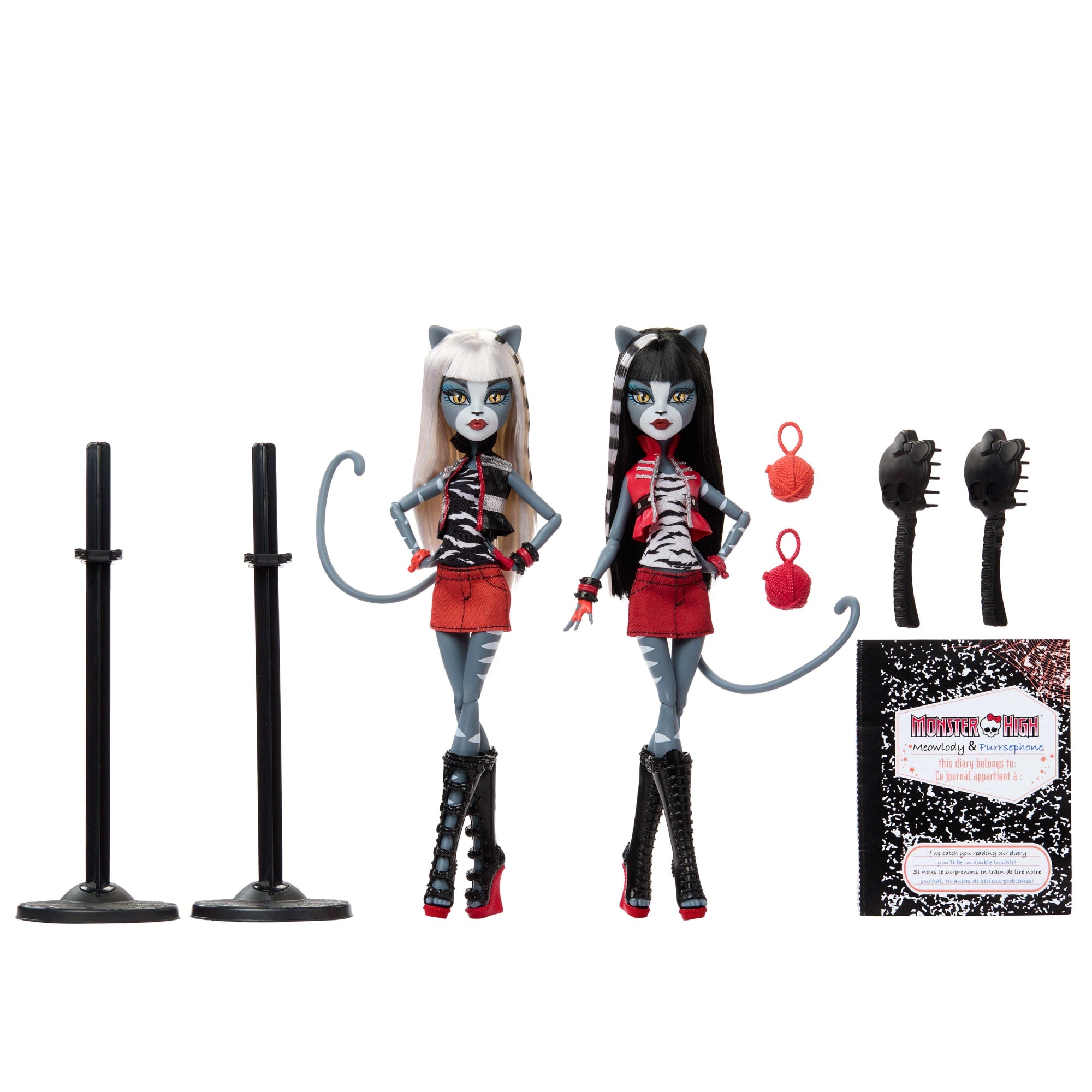Monster High Boo-Riginal Creeproduction Meowlody And Purrsephone Dolls With Diary And Doll Stands - Image 6