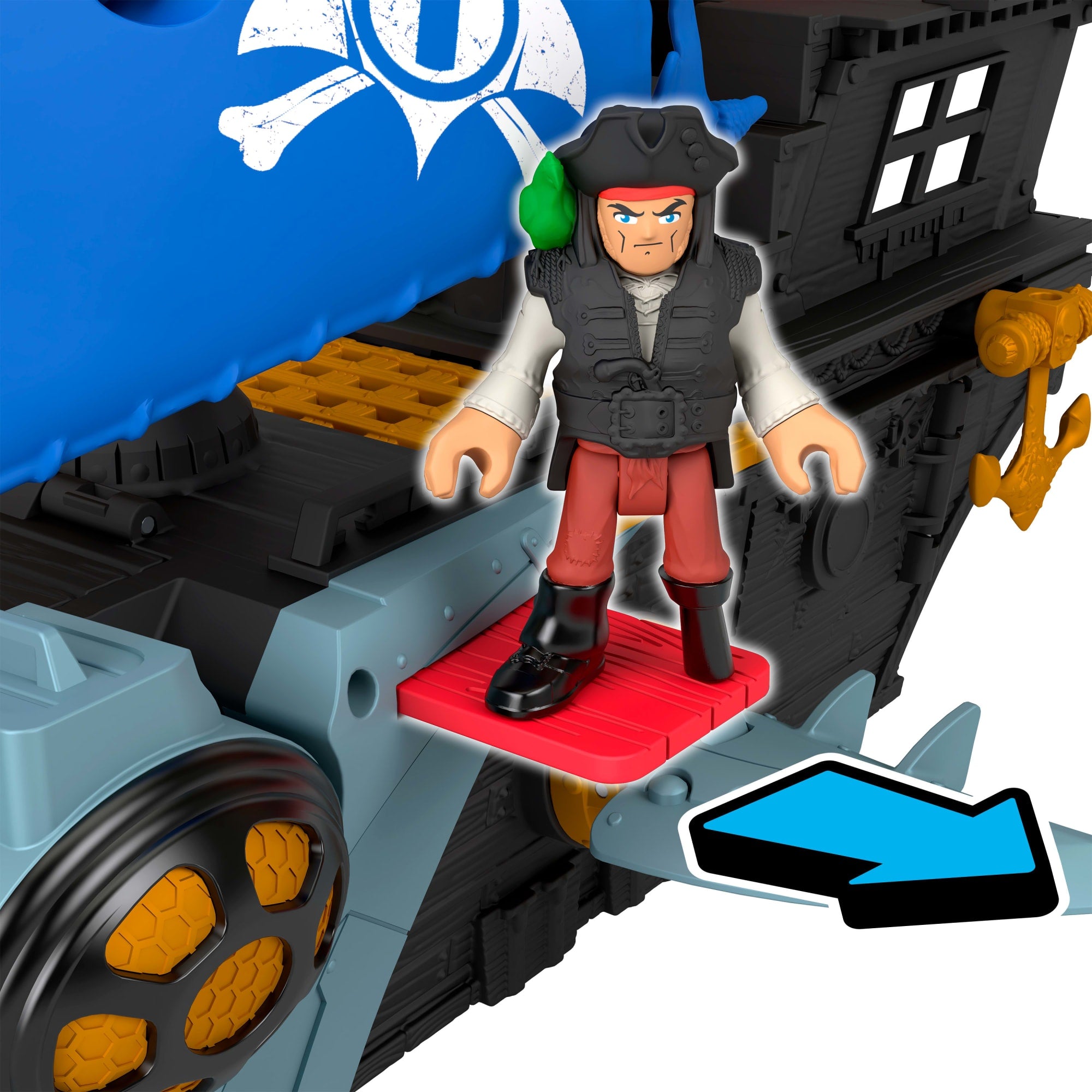 Imaginext Shark Bite Pirate Ship Playset With 2 Action Figures & Toy Ship And Accessories - Image 4