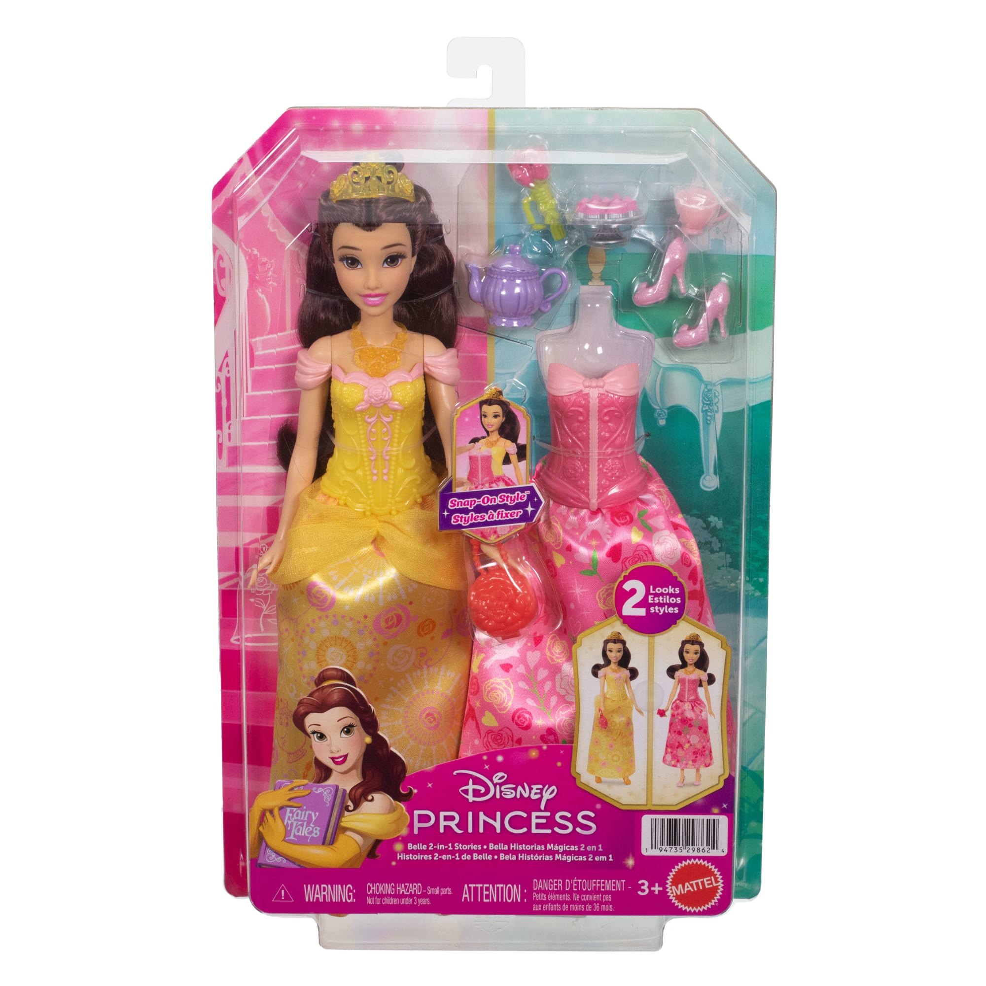 Disney Princess 2-In-1 Stories Belle Fashion Doll With 2 Snap-On Bodices. 2 Skirts & 9 Accessories - Image 6
