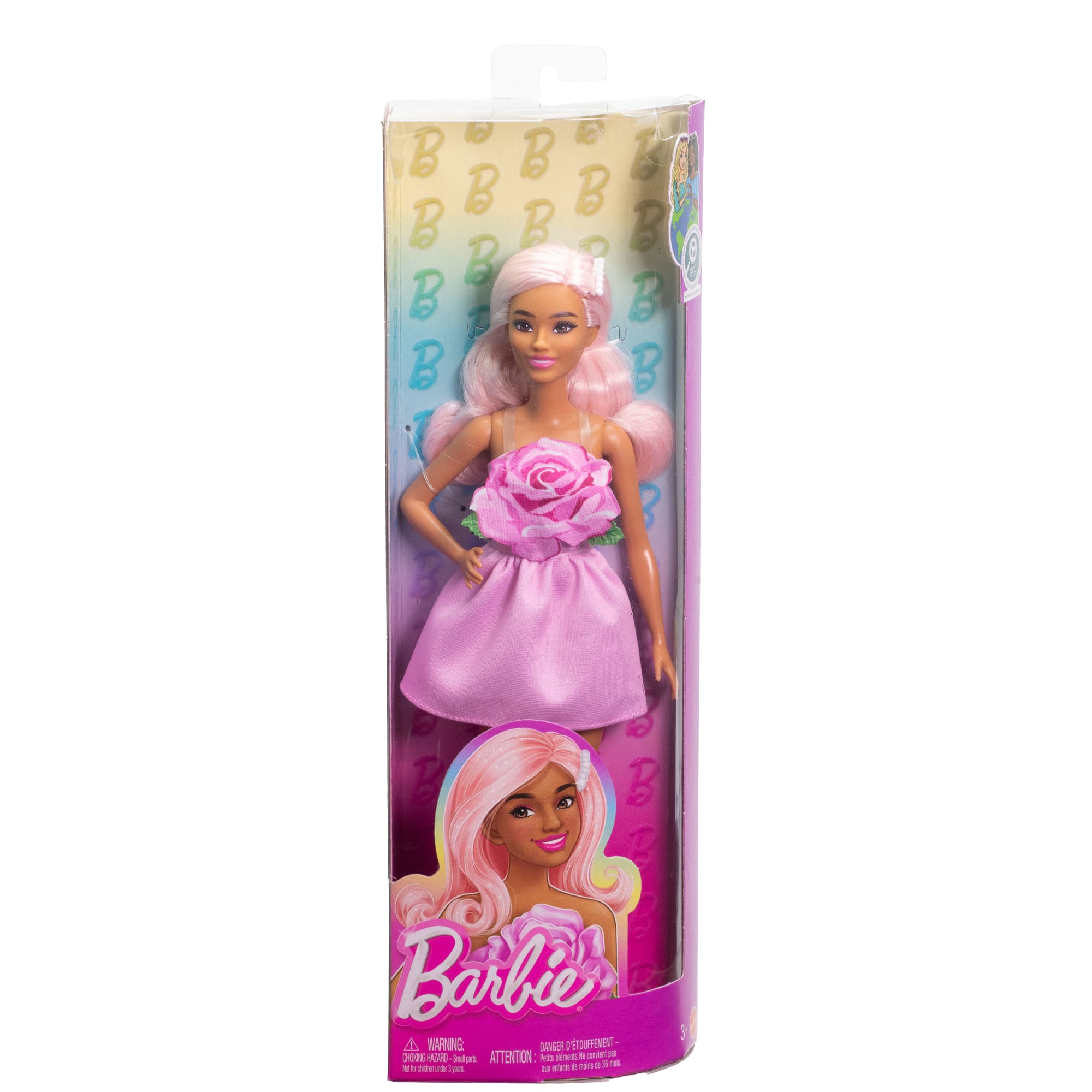 Barbie Fashionistas Doll #238 in Strapless Rose Dress. Pink Hair With Barrette Accessory - Image 6