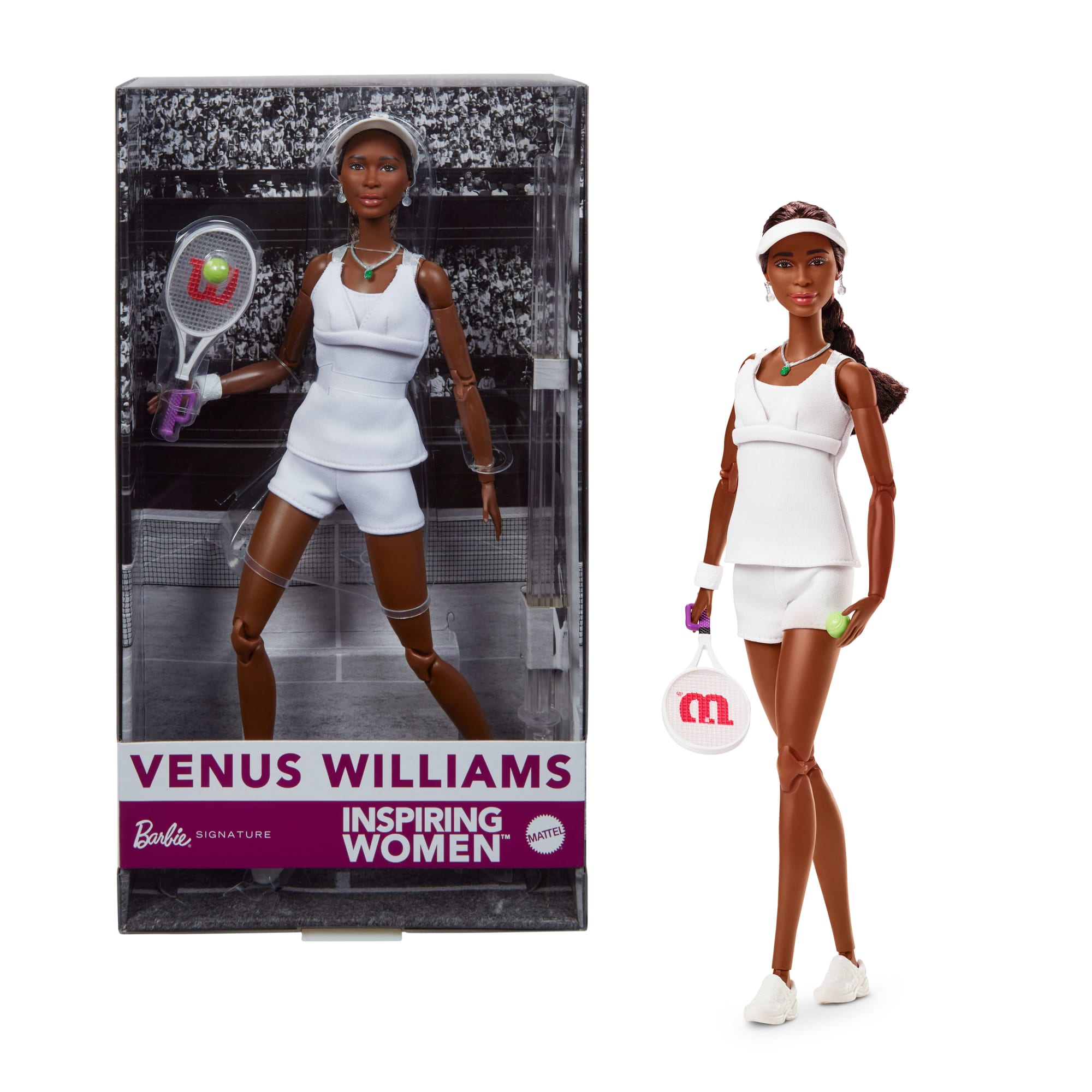 Barbie® Poupée Venus Williams Barbie® Femmes D'Exception Dans Sa Tenue de Tennis. Avec Raquette et Coffret de Présentation