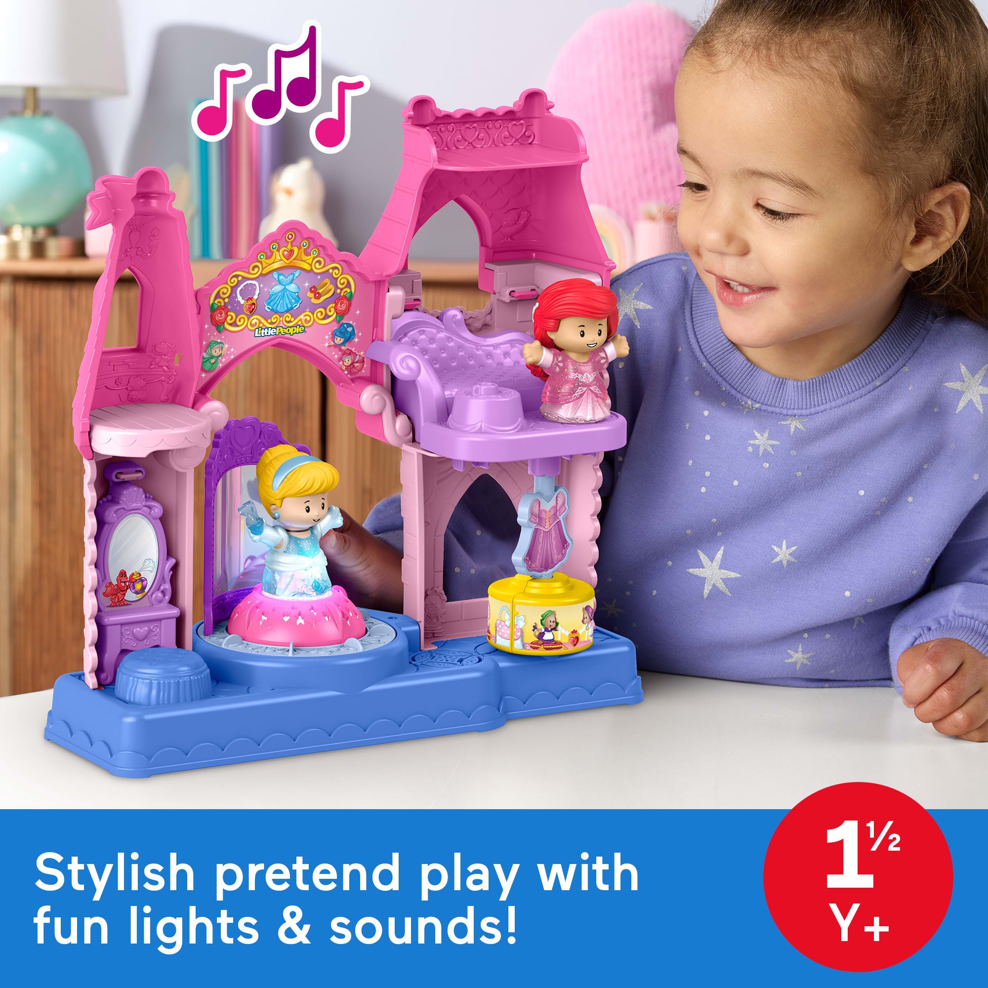 Fisher-Price Little People Disney Princess Shimmer & Glow Dress Shop Toddler Playset & 2 Figures - Image 2