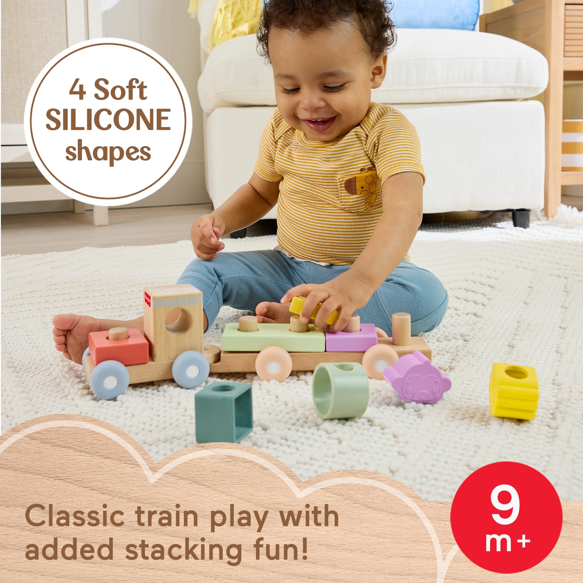 Fisher-Price Wood And Silicone Stacking Train. 9-Piece Baby & Toddler Activity Toy - Image 3