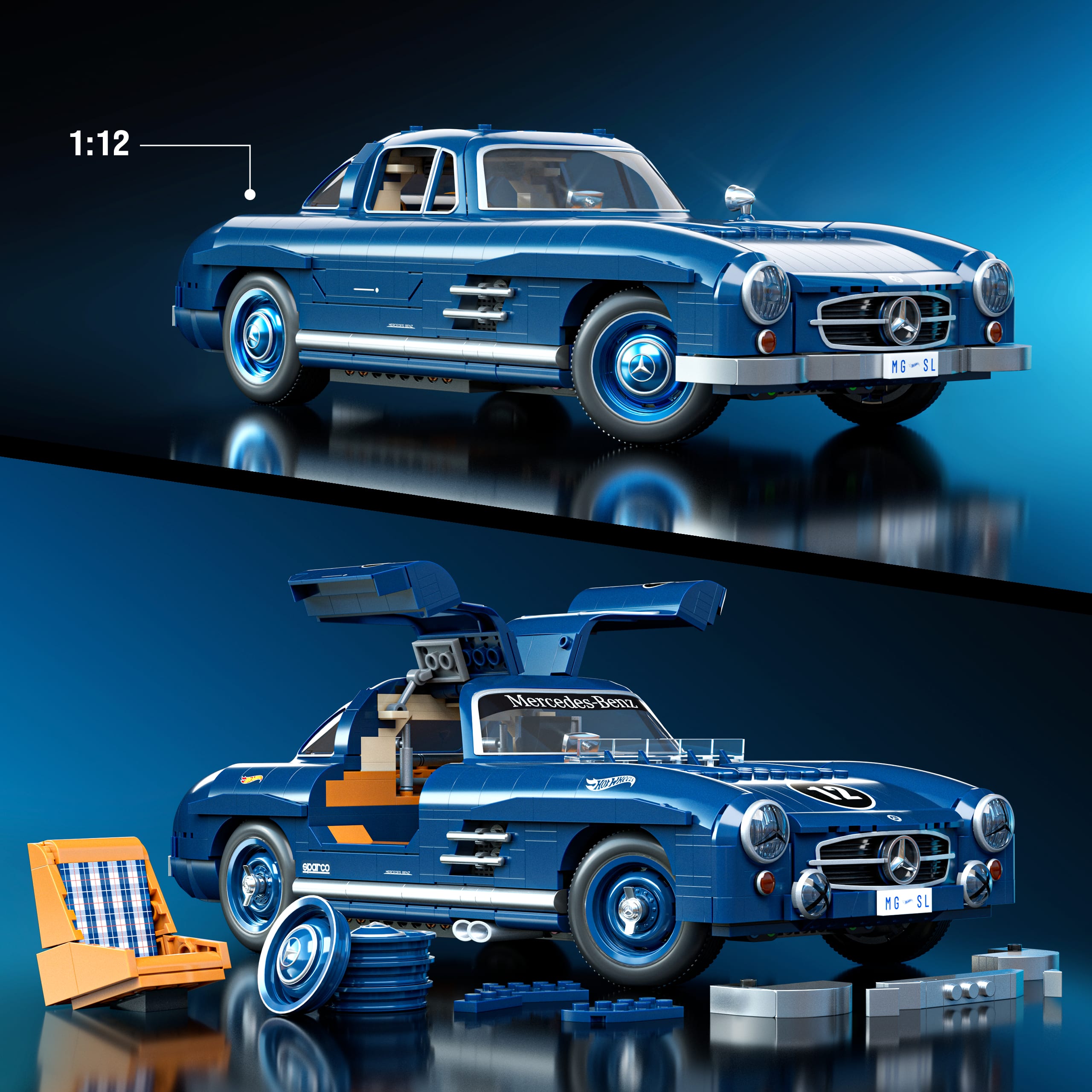 Mattel Brick Shop Hot Wheels Juguete de Construcción Premium Mercedes Benz 300 SL - Image 3
