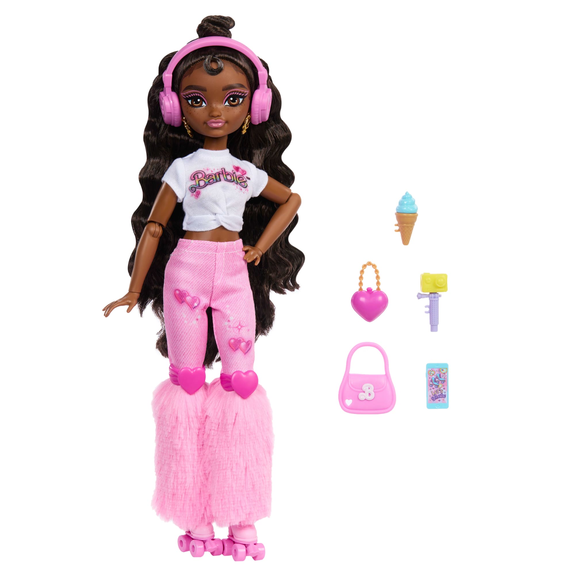 Dream Besties Barbie Brooklyn Roller Skating Fashion Doll With 9 Music & Video Themed Accessories - Image 5