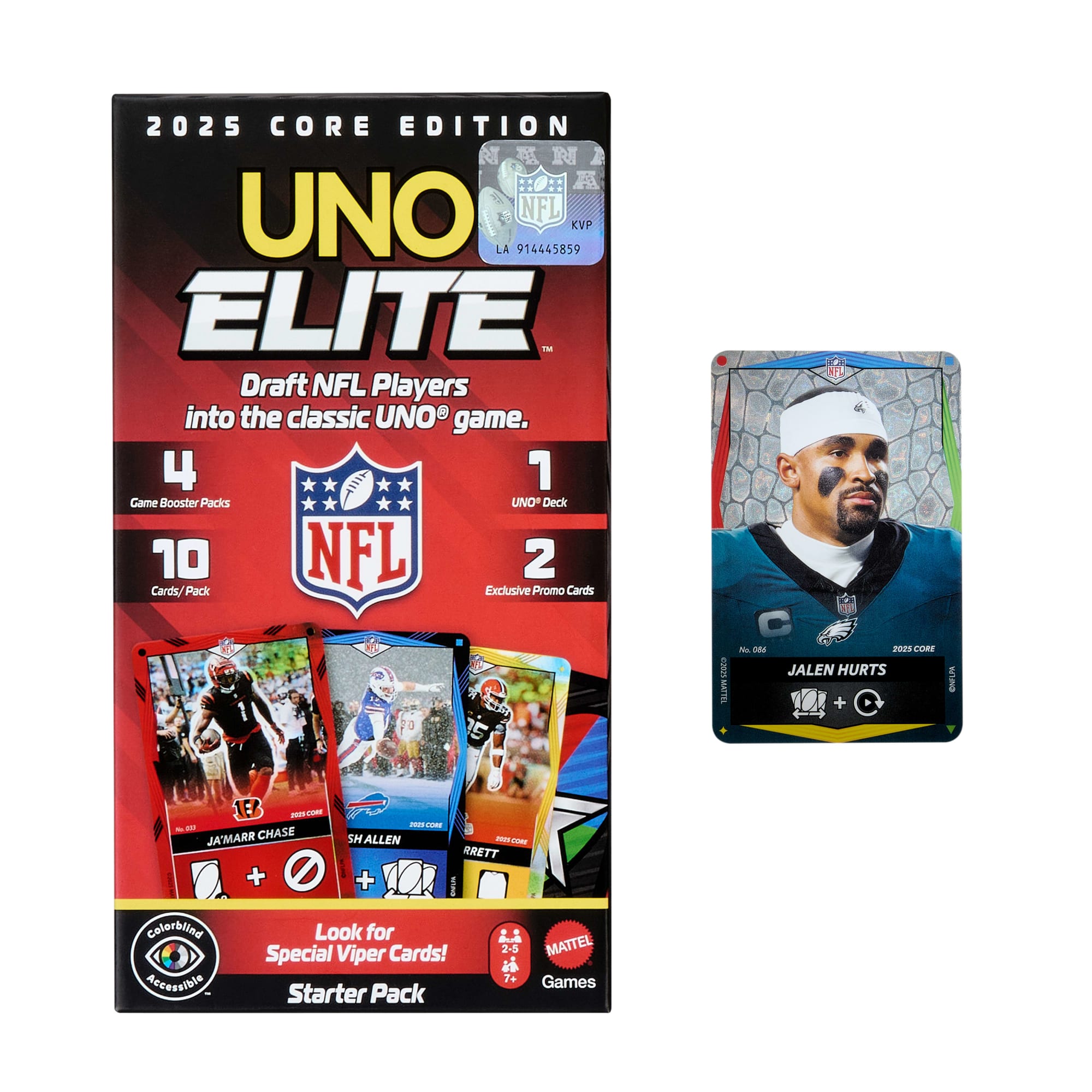 UNO Elite NFL Card Game 2025 Core Edition Starter Set With Deck. 4 Game Booster Packs & 2 Promo Cards - Image 4