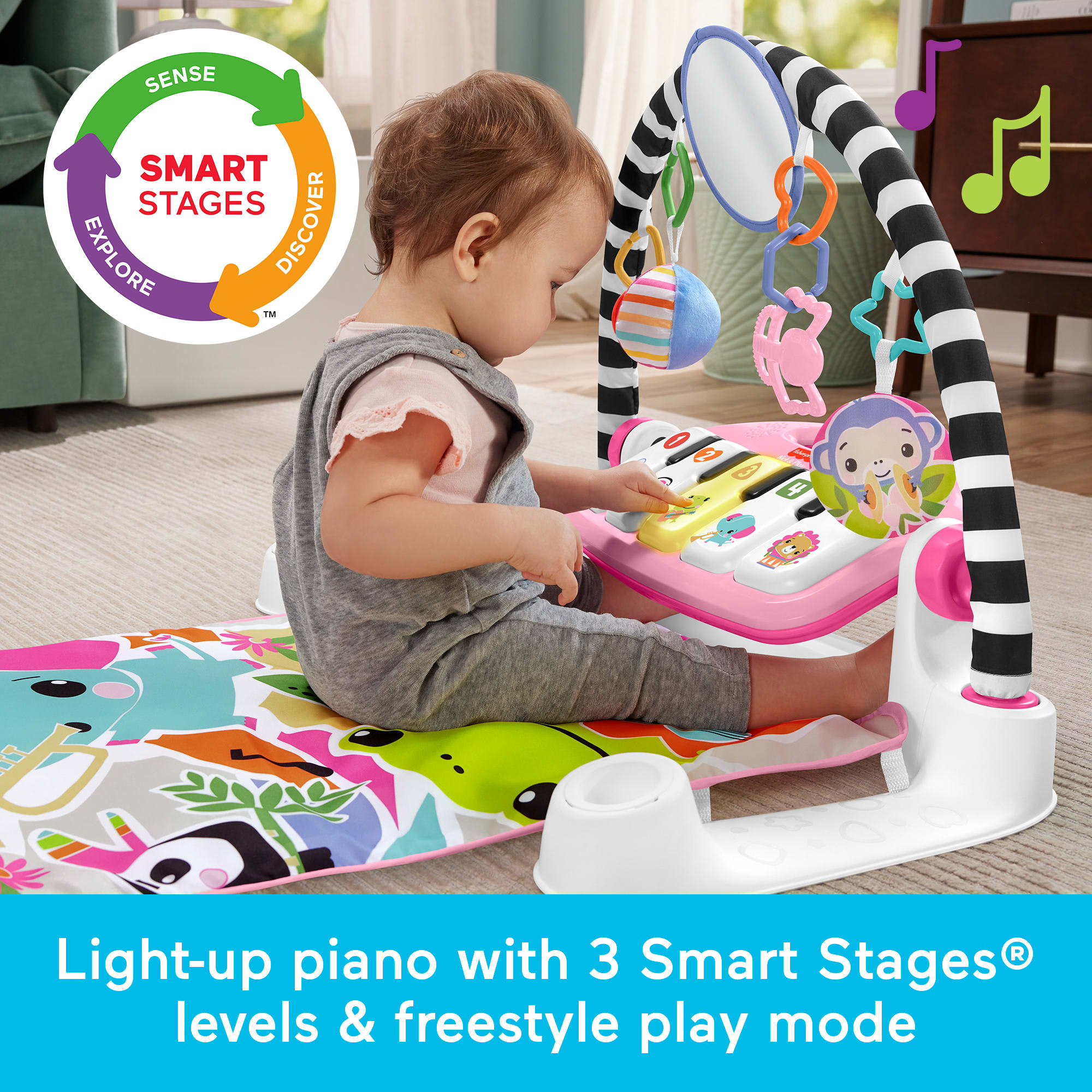 Fisher-Price Glow And Grow Kick & Play Piano Gym Baby Learning Toy With 2 Maracas. Pink - Image 4