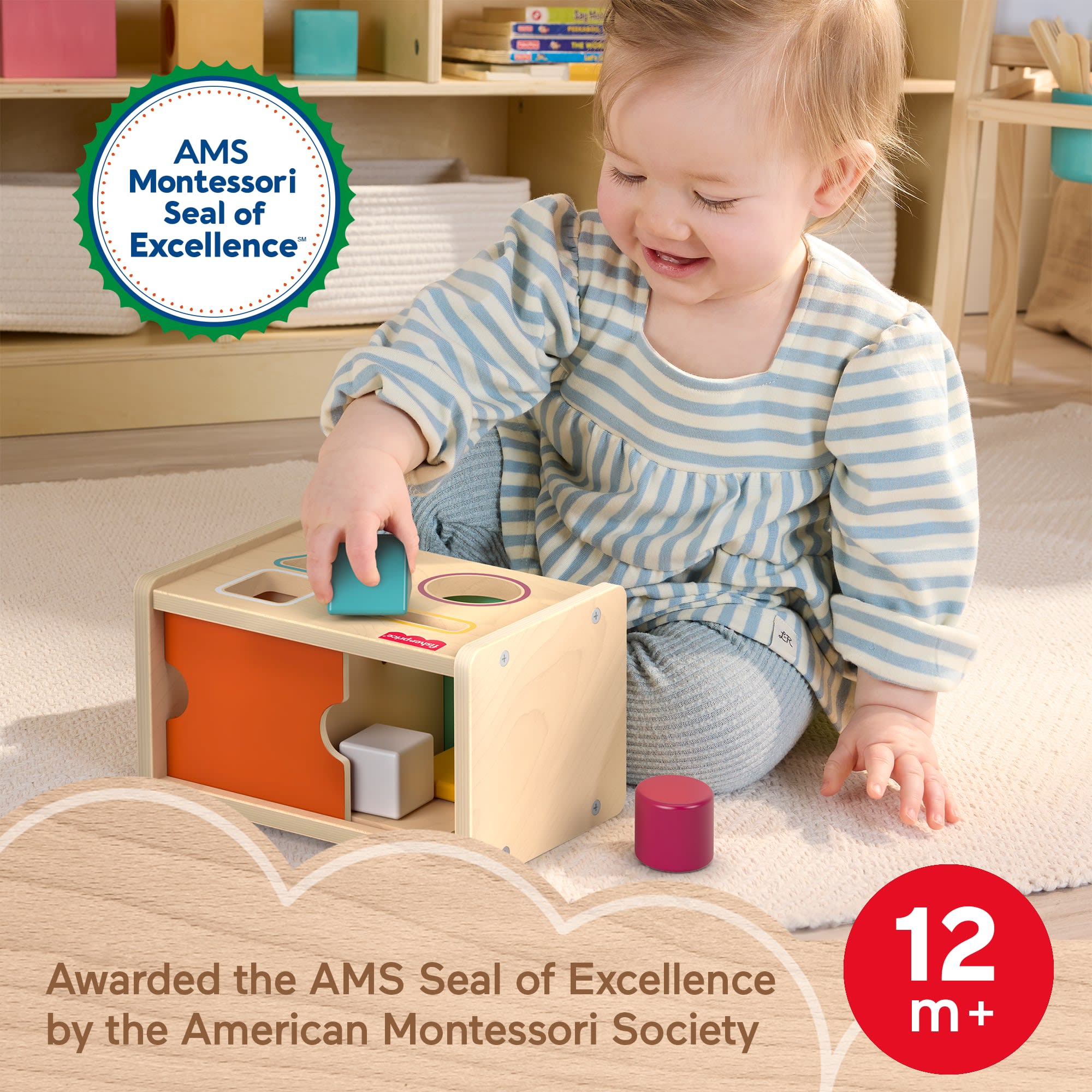 Fisher-Price Montessori Wooden Sort & Find Object Permanence Box. Baby Learning Toy - Image 2