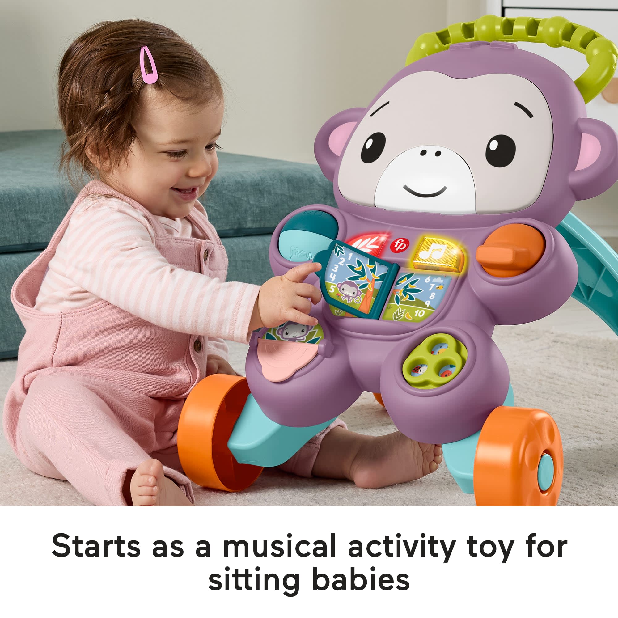 Fisher-Price Learn With Me Purple Monkey Walker Baby Learning Toy With Music & Lights - Image 3