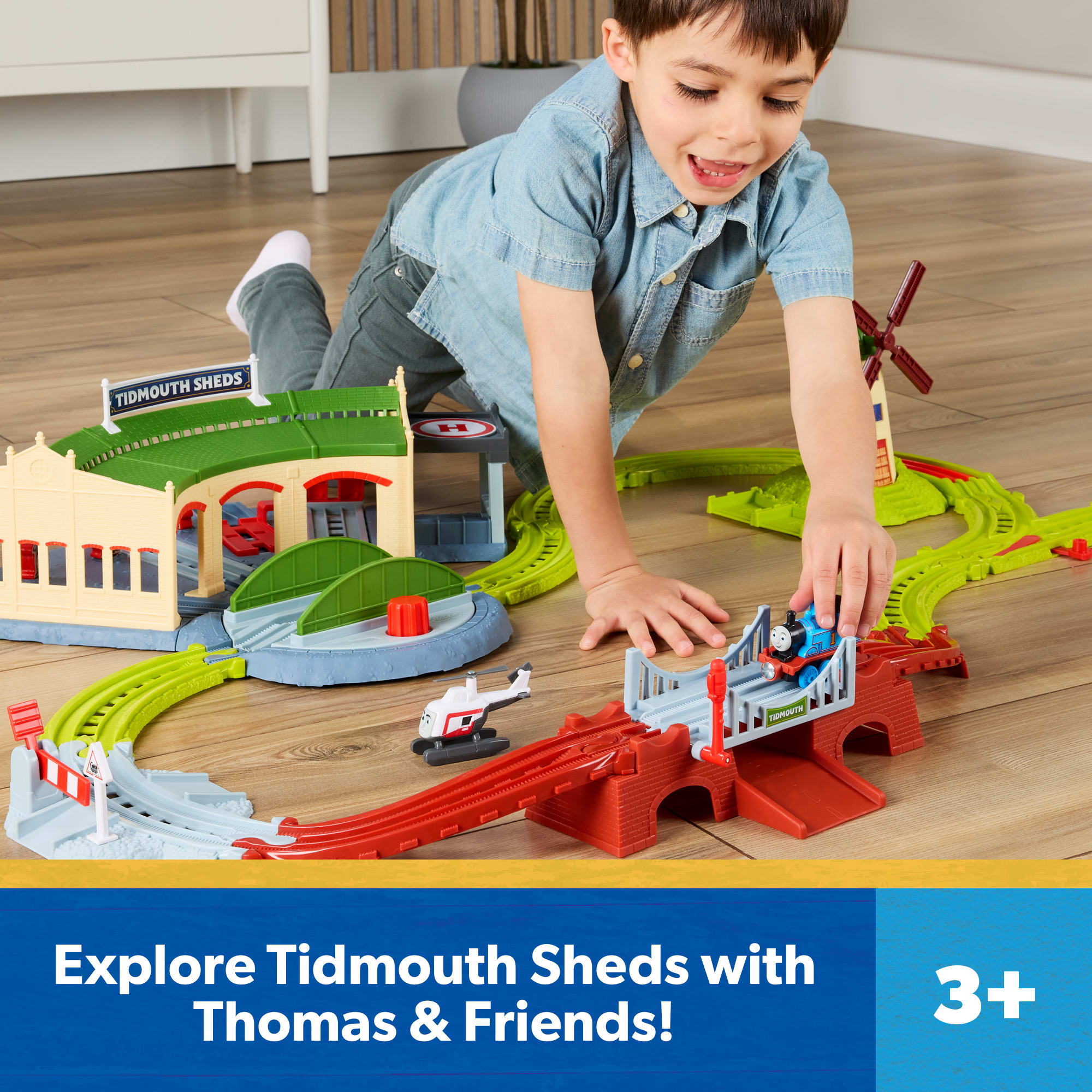 Thomas & Friends Explorin' Tidmouth Sheds Track Set By Fisher-Price. With Engine & Helicopter - Image 2