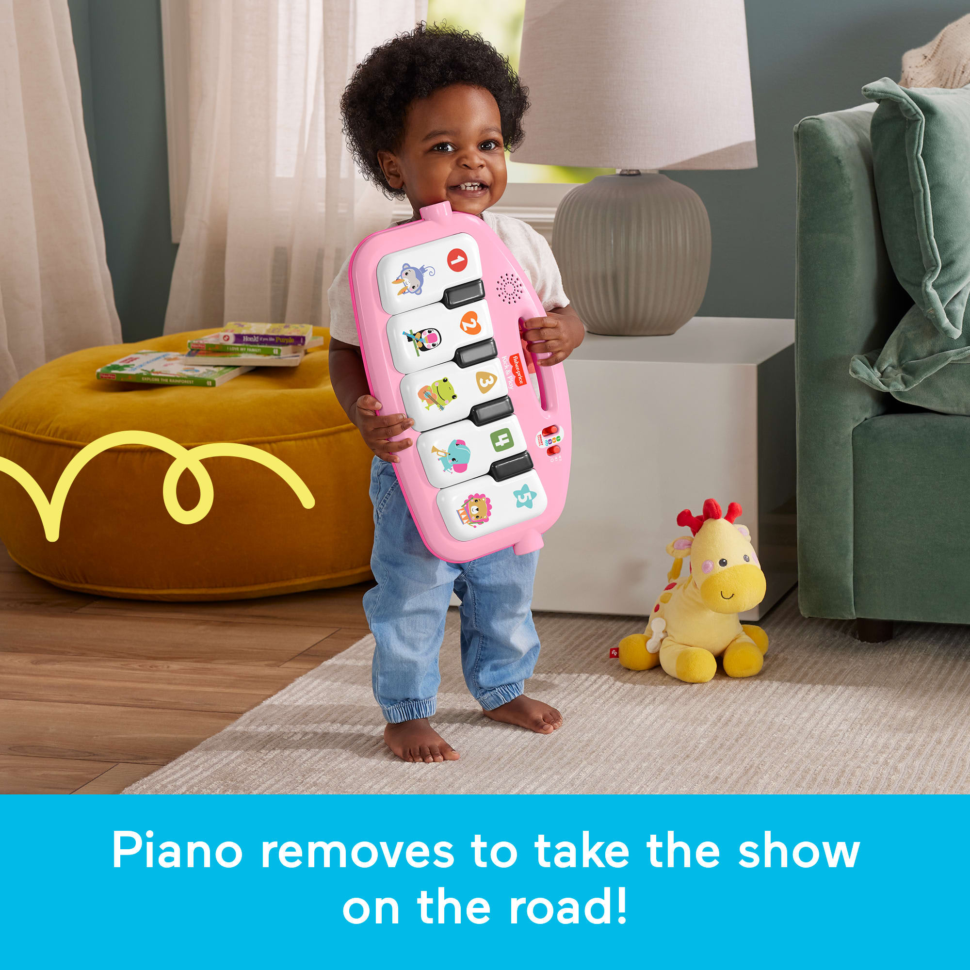Fisher-Price Glow And Grow Kick & Play Piano Gym Baby Playmat With Musical Learning Toy. Pink - Image 5