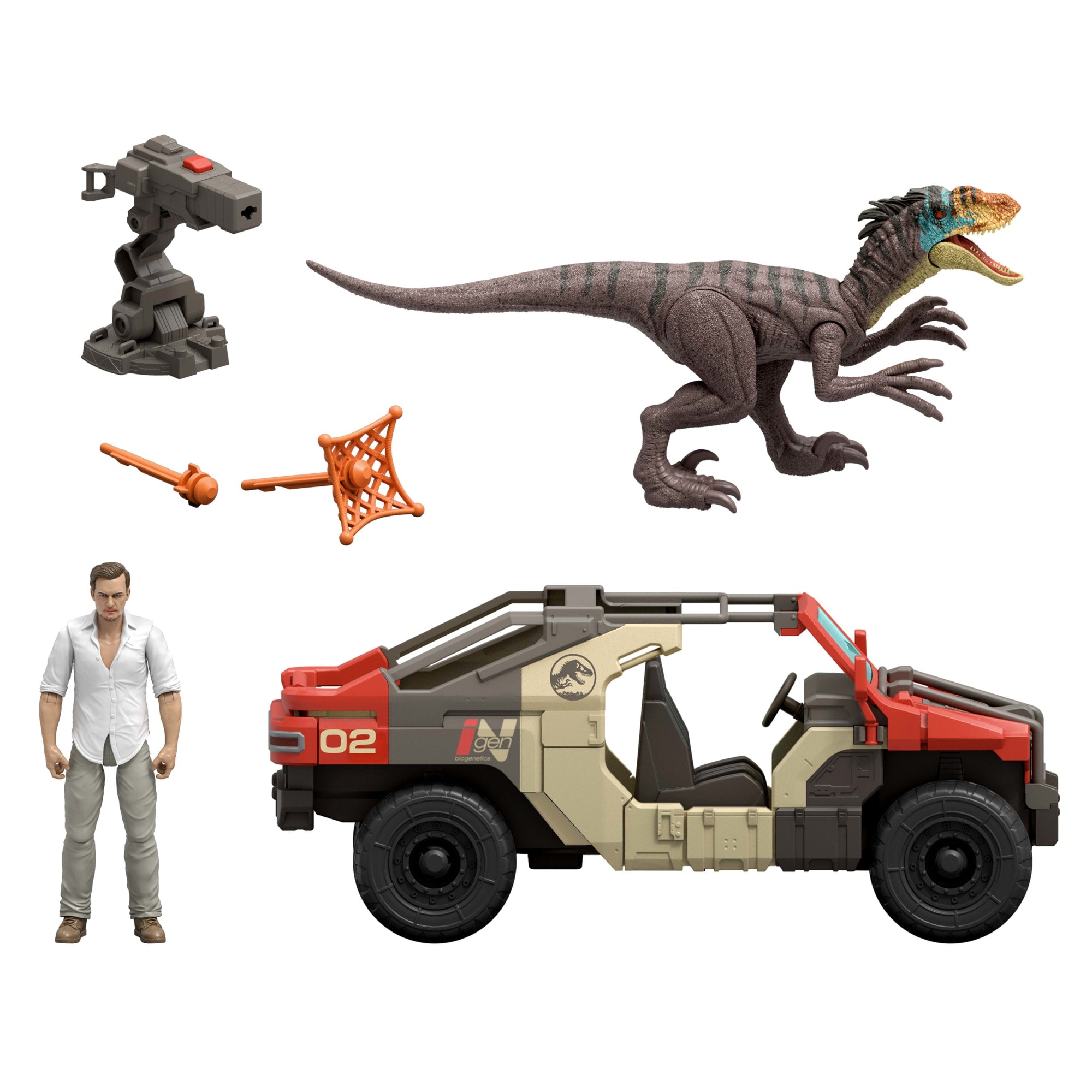 Jurassic World Rebirth Launch 'n Battle Vehicle With 1 Human & 1 Raptor Figure. Turret & Projectiles - Image 2