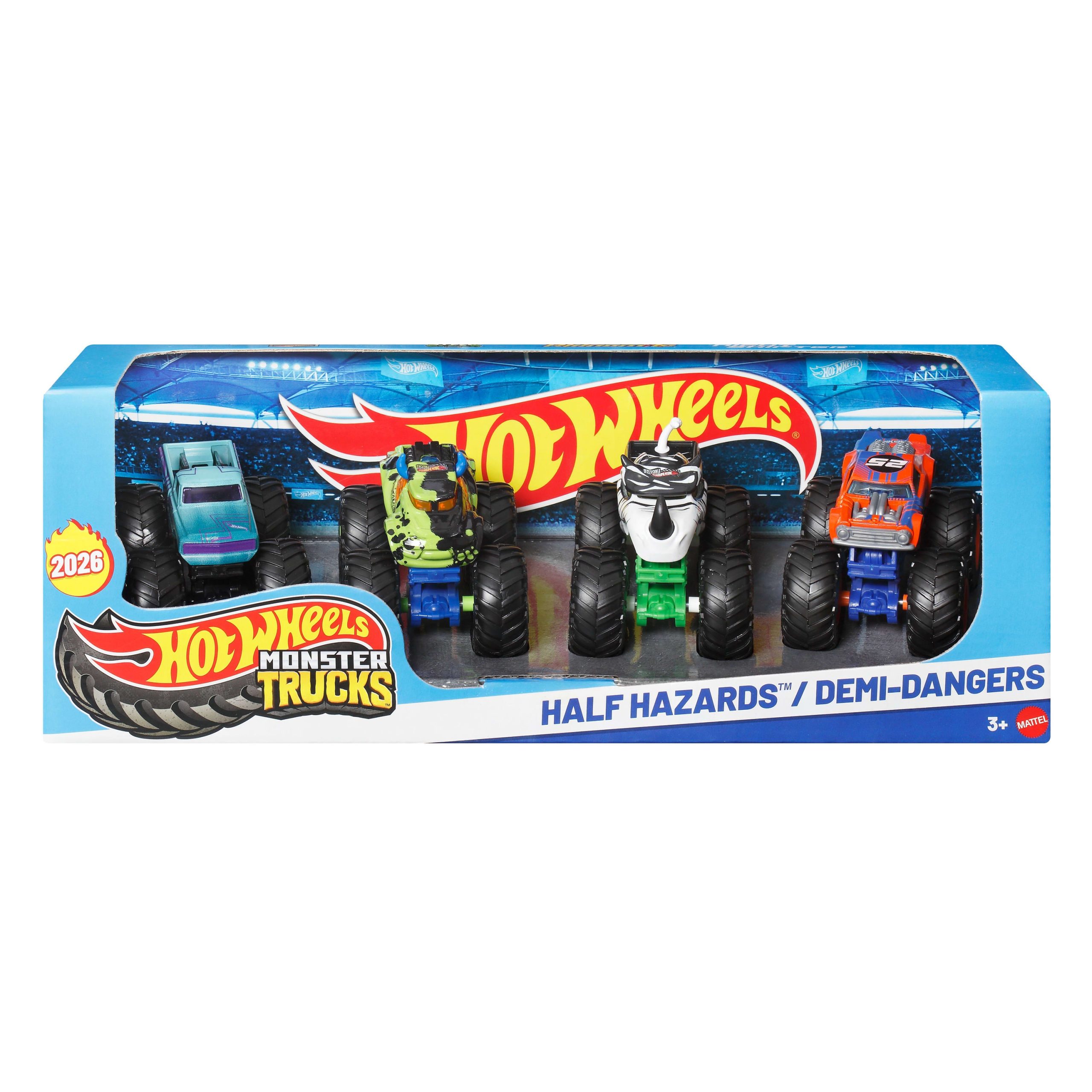 Hot Wheels Monster Trucks 4-Pack. Set Of 4 1:64 Scale Toy Trucks With Giant Wheels