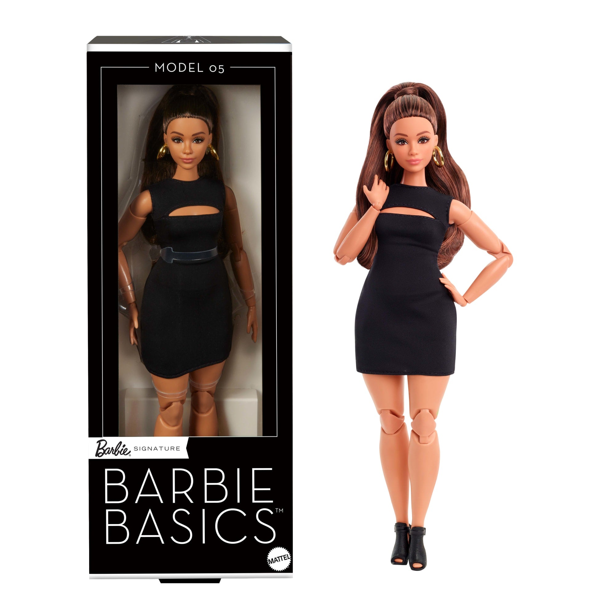 Barbie Basics Collectible Doll. Model 05 With Brunette Hair. Black Dress & Heels