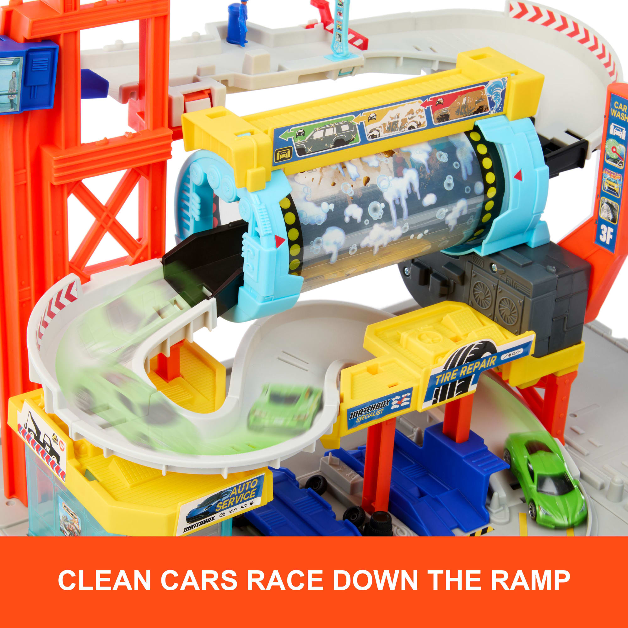 Matchbox Spin Cyclone Car Wash Playset With 1:64 Scale Die-Cast Toy Corvette & Tow Truck - Image 5