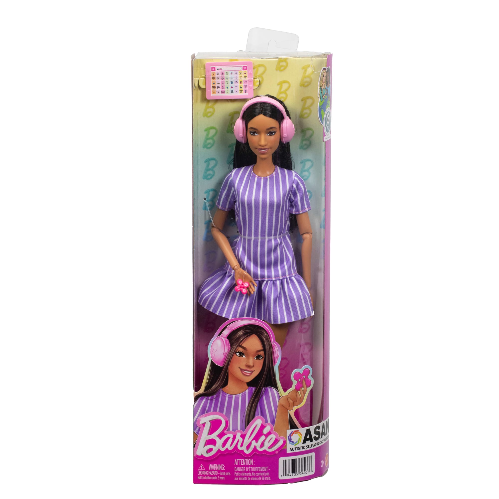 Barbie Fashionistas Doll #245 in Purple Striped Dress. Autistic Barbie With Accessories - Image 6
