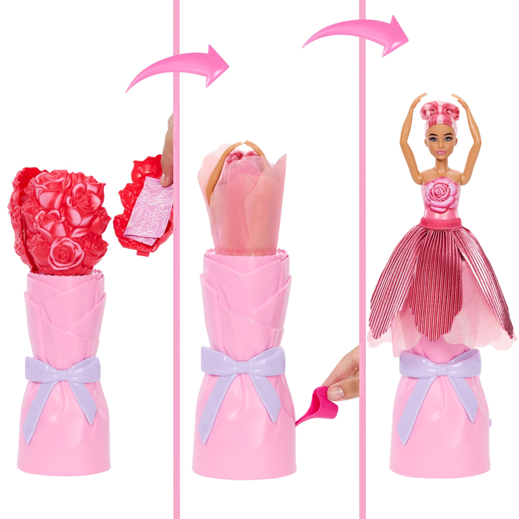 Barbie Petal Pop Scented Fashion Doll With Rose Dress. Reveal Accessories Like Bunny & More - Image 3