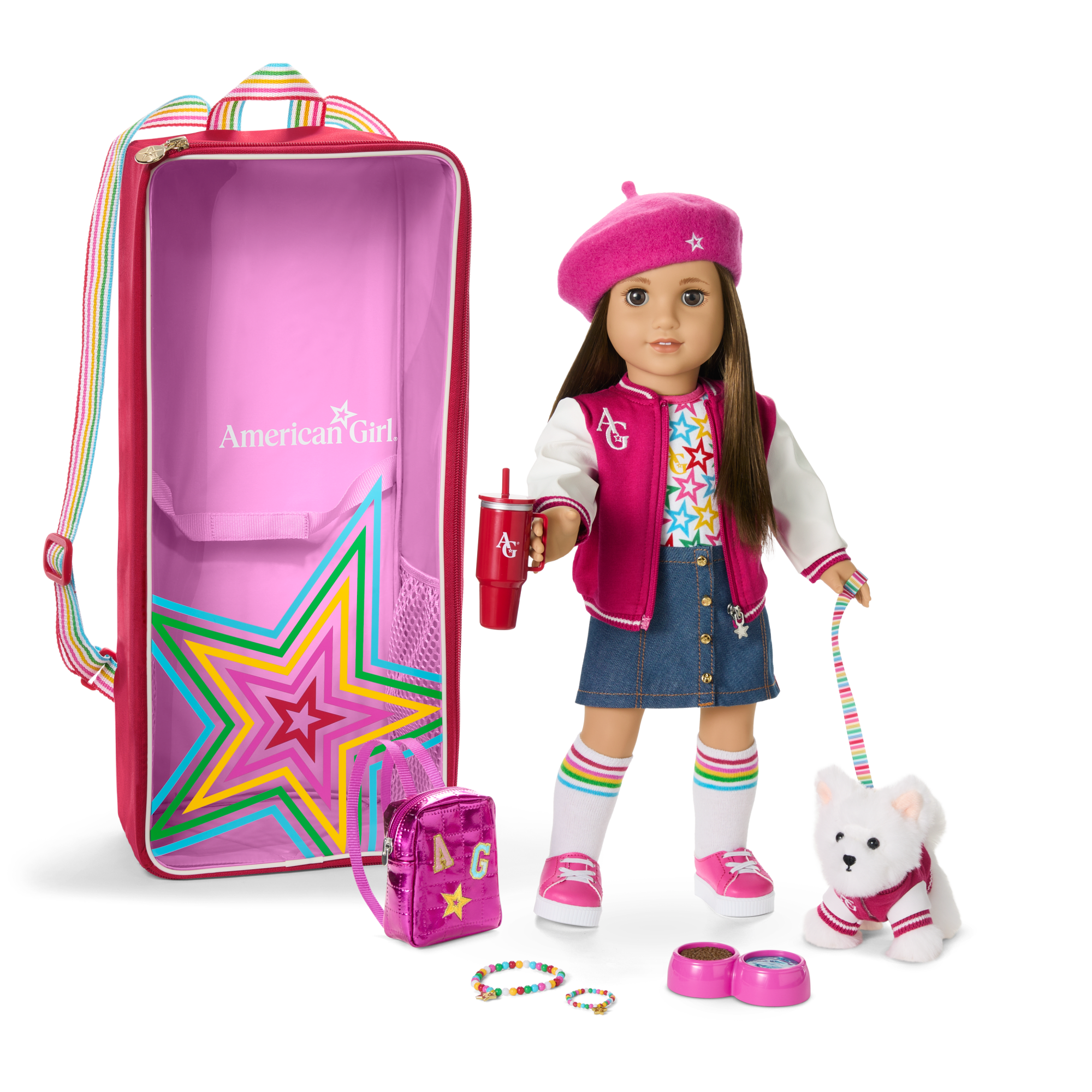 Truly Me™ 18-inch Doll #107. Accessories. Puppy & Doll Carrier