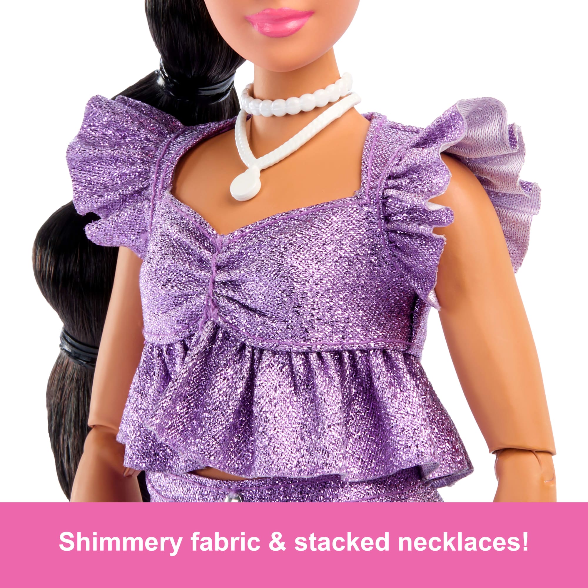 Barbie Deluxe Style Fashion Doll #8 in Metallic Purple Top And Sparkly Shorts With Accessories - Image 2