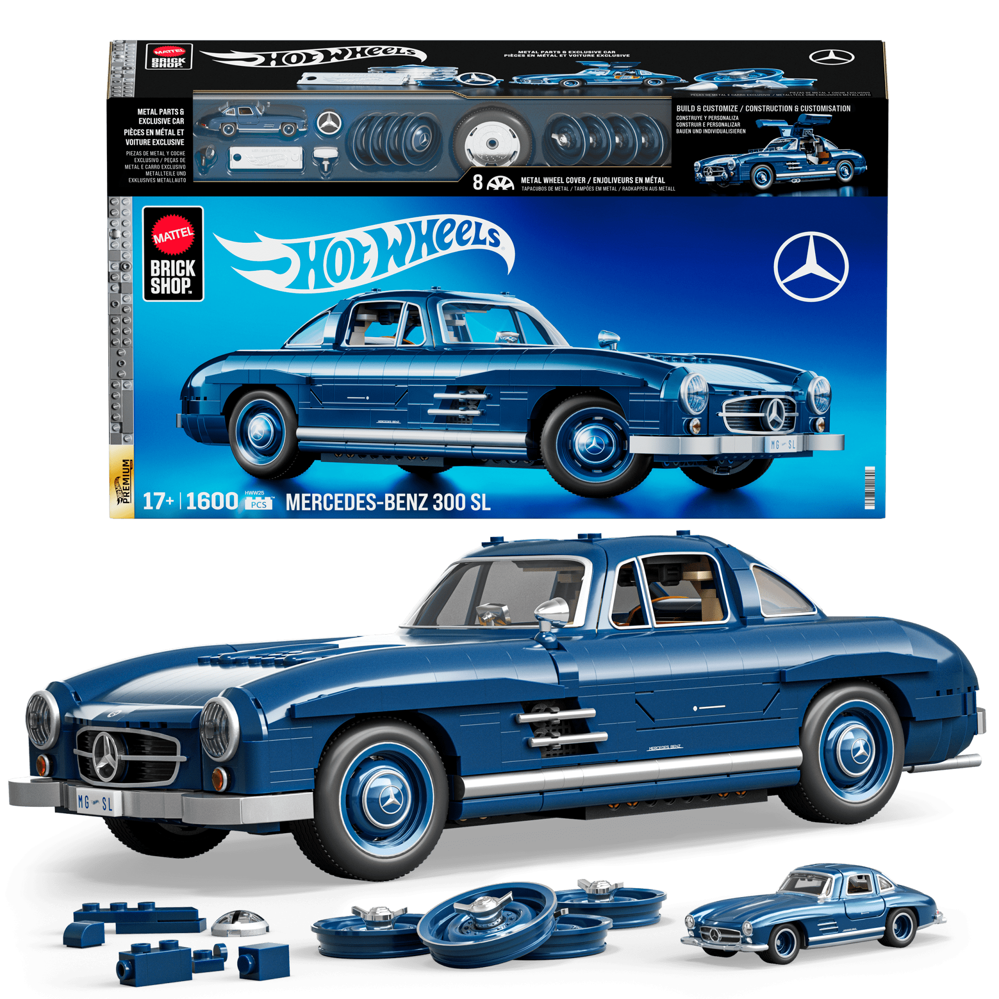 Mattel Brick Shop Hot Wheels Mercedes-Benz 300 SL Building Toy Kit (1600 Pieces). for Collectors