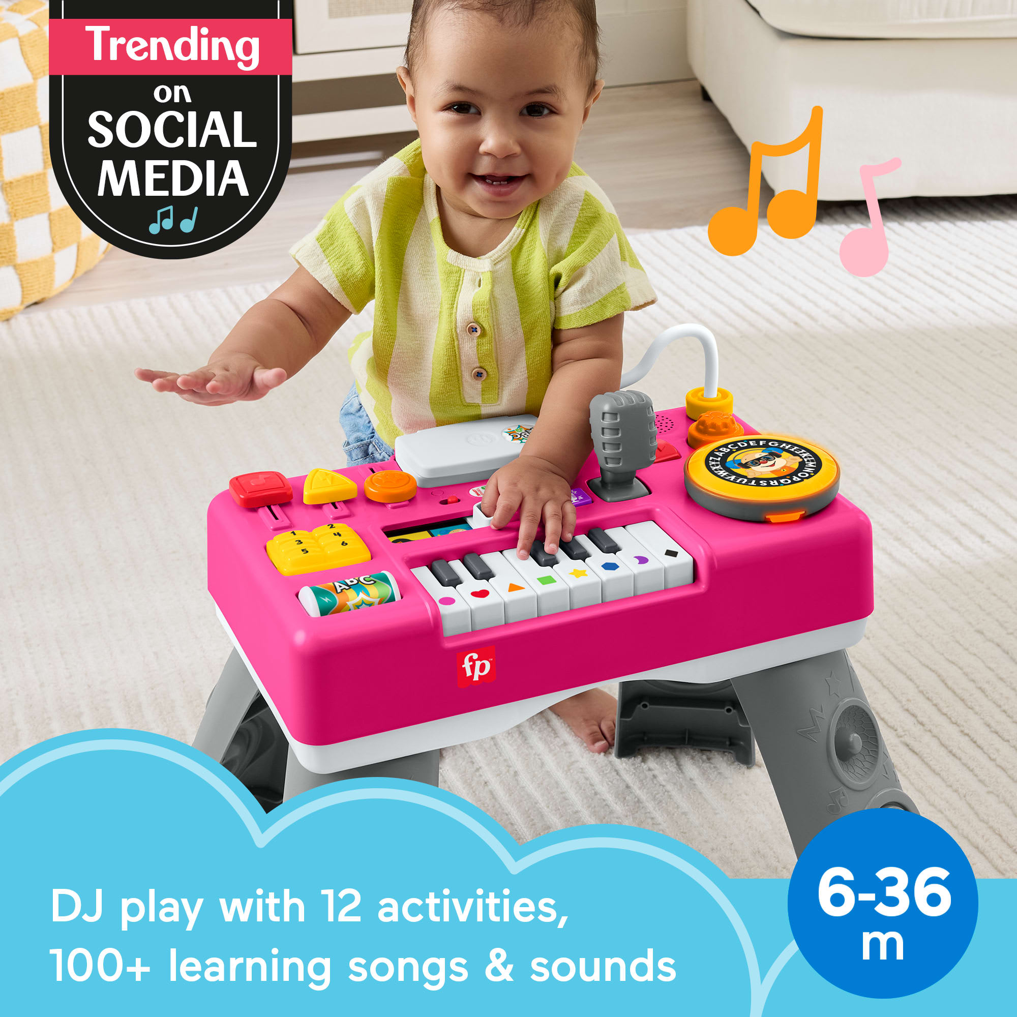 Fisher-Price Laugh & Learn Mix & Learn DJ Table. Baby & Toddler Musical Learning Toy. Pink - Image 2
