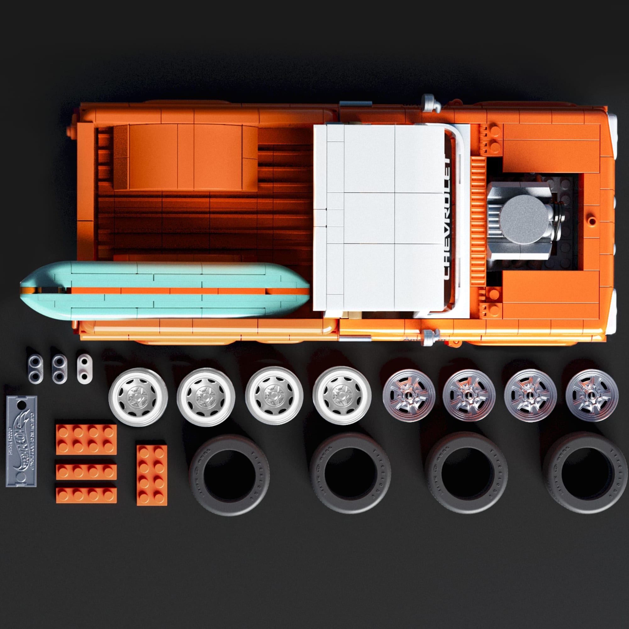 Mattel Brick Shop Hot Wheels Jogo de Construção Elite Carrinha Chevy de 1962 Personalizada - Image 4