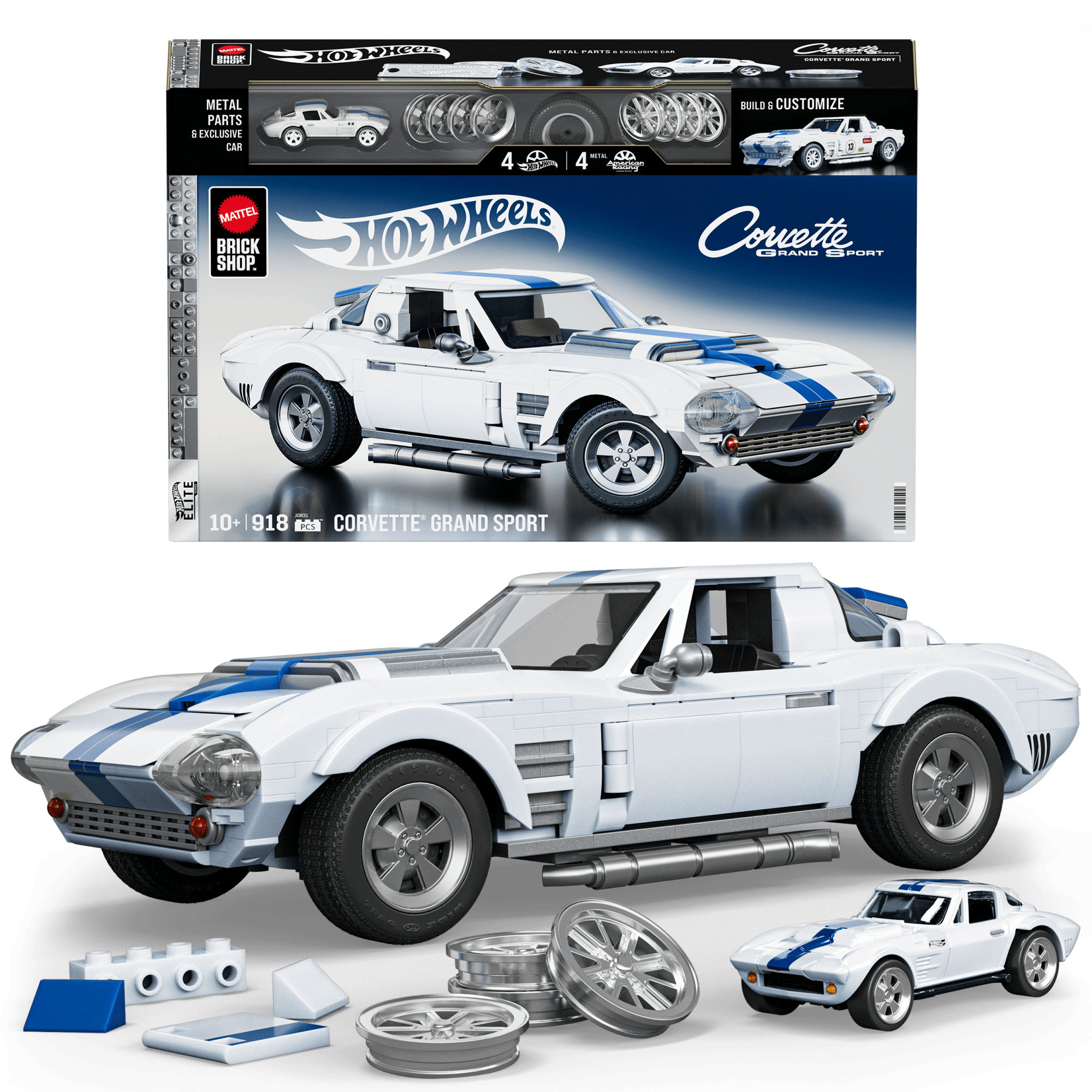 Mattel Brick Shop Hot Wheels Corvette Grand Sport. Kit de Construction de Jouets 918 Pièces. de Collection