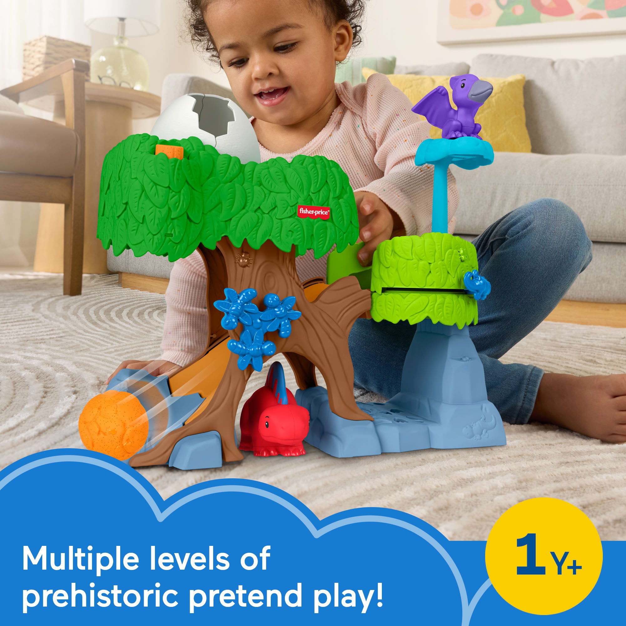 Fisher-Price Little People Dinosaur Hatch & Slide Playset Toddler Toy With 2 Figures - Image 2