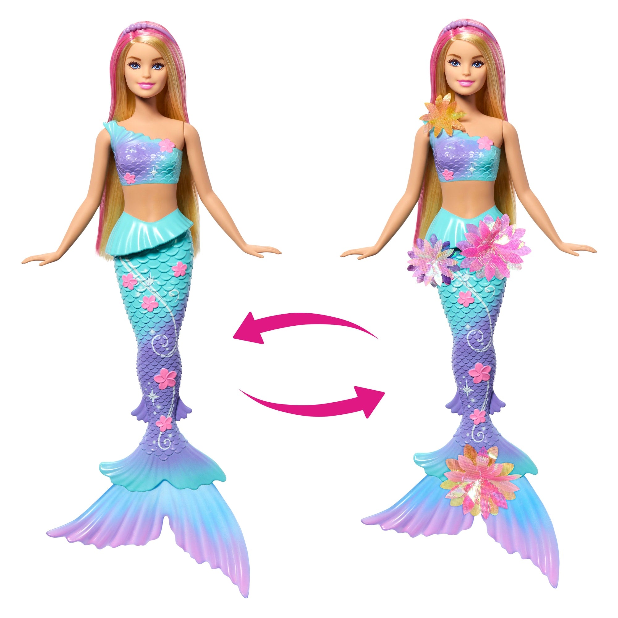 Barbie Fantasía Muñeca Sirena con Transformación de Flores Cabello Rosa - Image 4