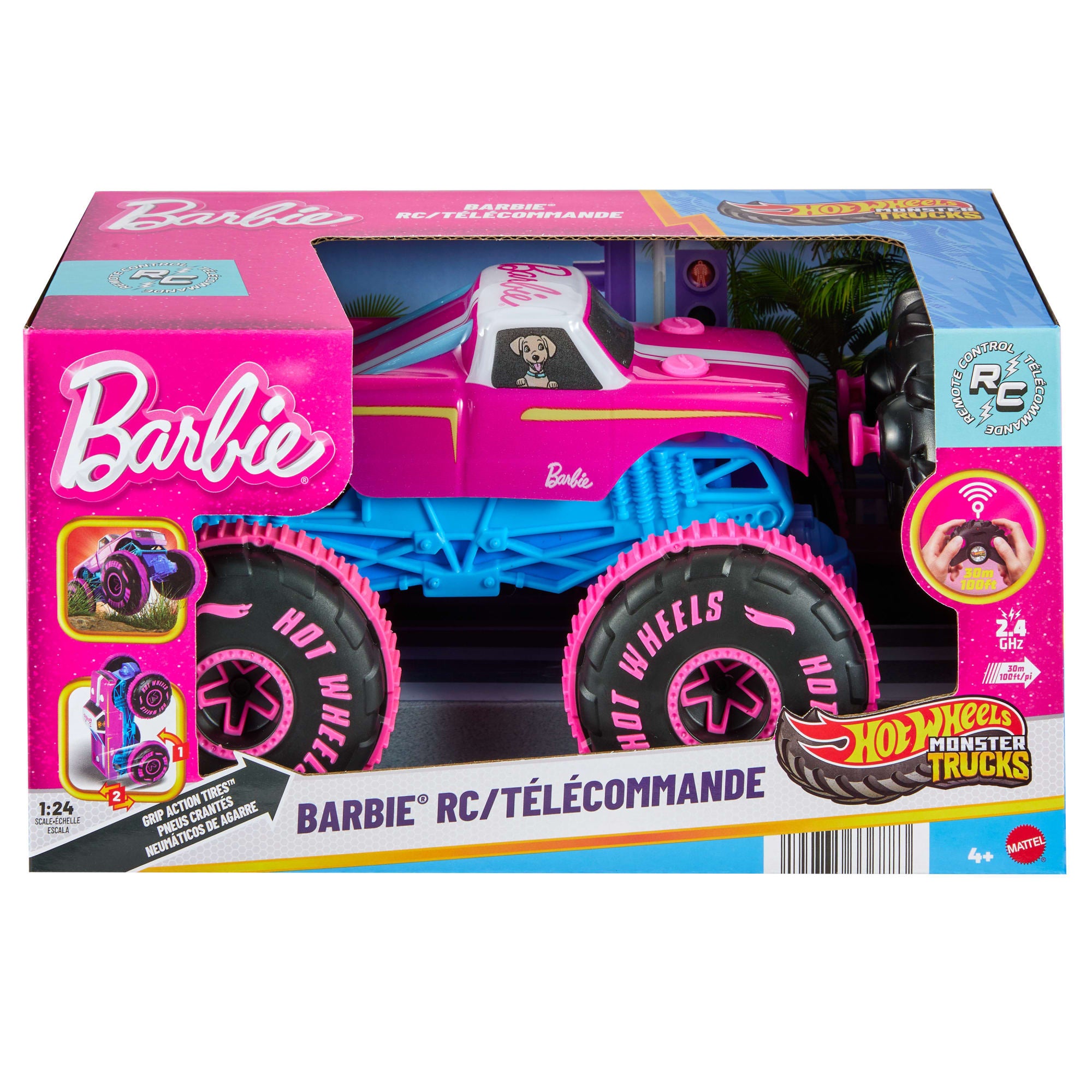 Hot Wheels Monster Trucks 1:24 Scale Barbie RC Toy Vehicle. Battery-Powered Remote-Control Truck - Image 5