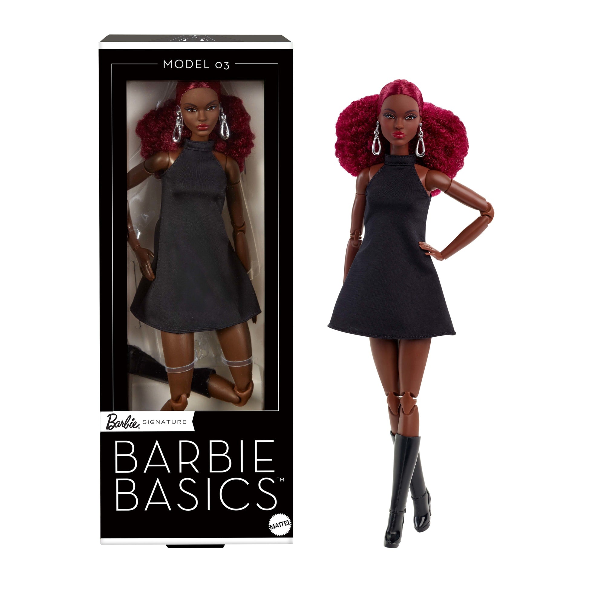 Barbie Basics Collectible Doll. Model 03 With Red Curly Hair. Black Dress & Boots