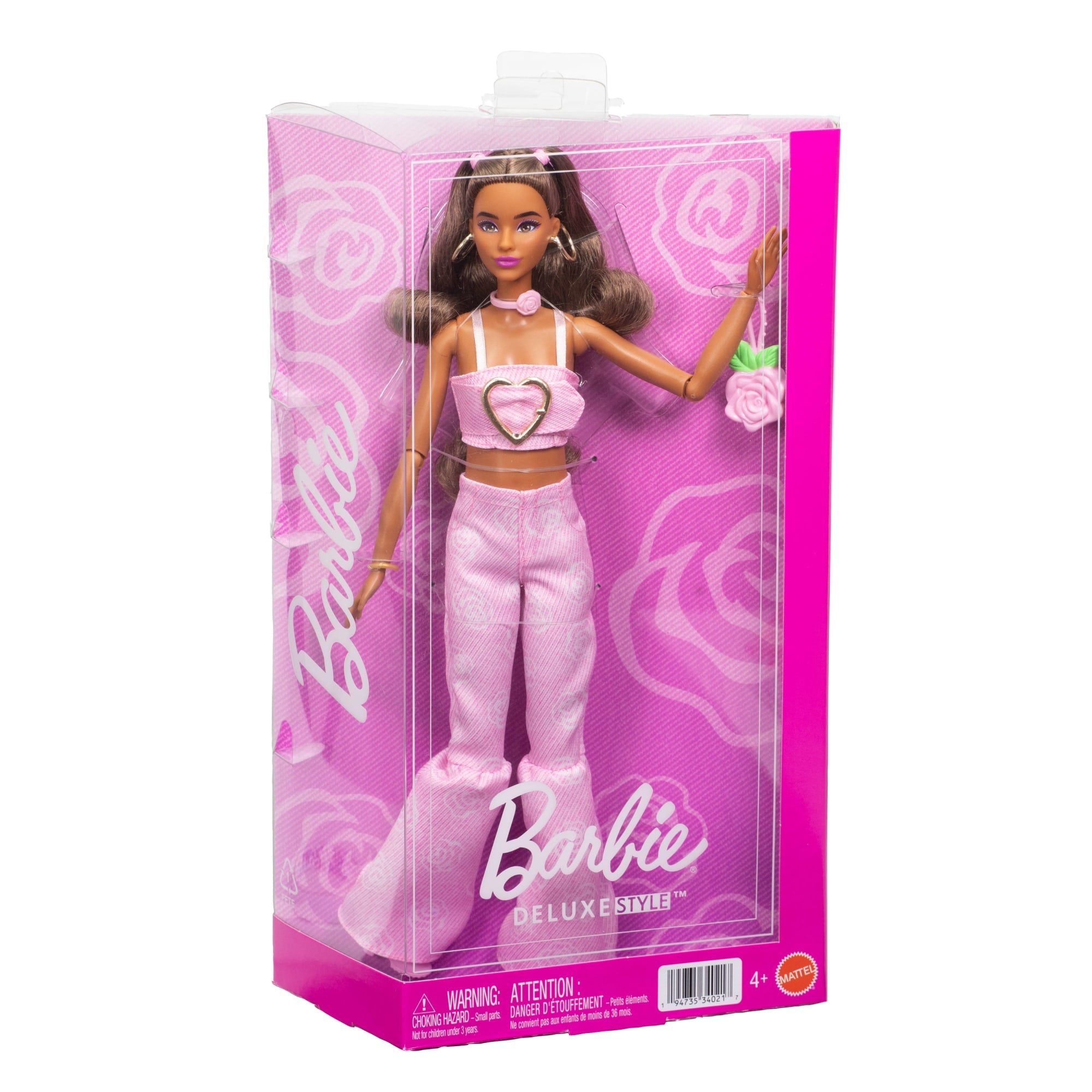 Barbie Deluxe Style Fashion Doll #12 in Pink Denim Crop Top And Flare Jeans. Brunette - Image 6