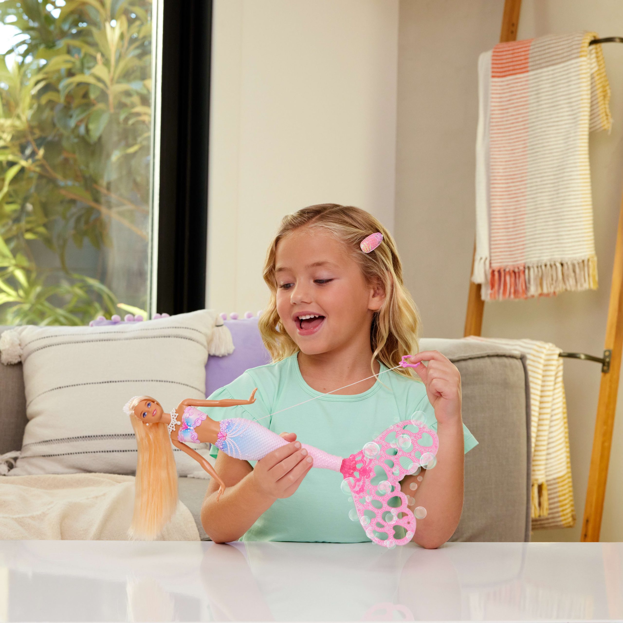 Barbie Bubble Sparkle Mermaid Doll With Bubble-Making Feature. Includes Bubble Solution & Hairbrush - Image 2