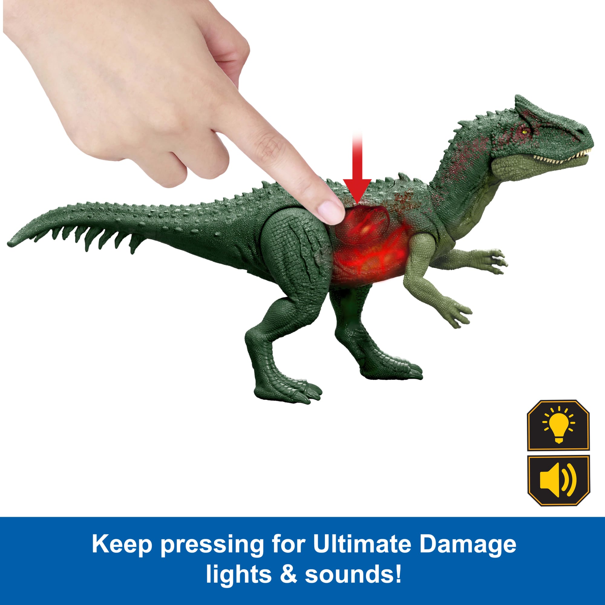 Jurassic World Rebirth Ultimate Damage Allosaurus Light Up Dinosaur Figure. Chomp & Roar Toy - Image 2