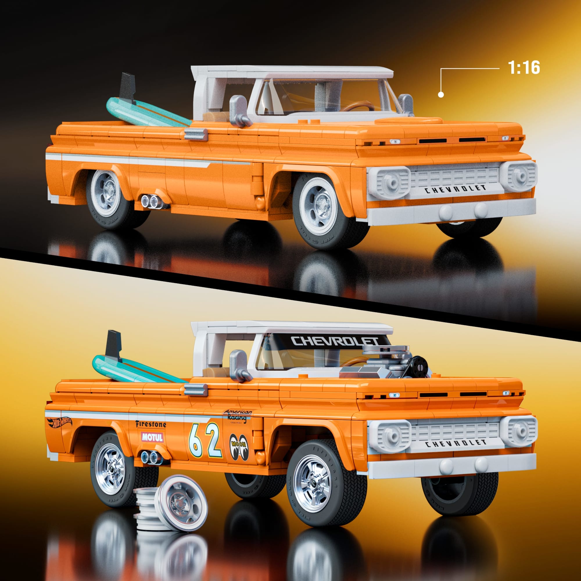 Mattel Brick Shop Hot Wheels Chevy Pickup Custom 1962. 858 Pièces. de Collect - Image 3