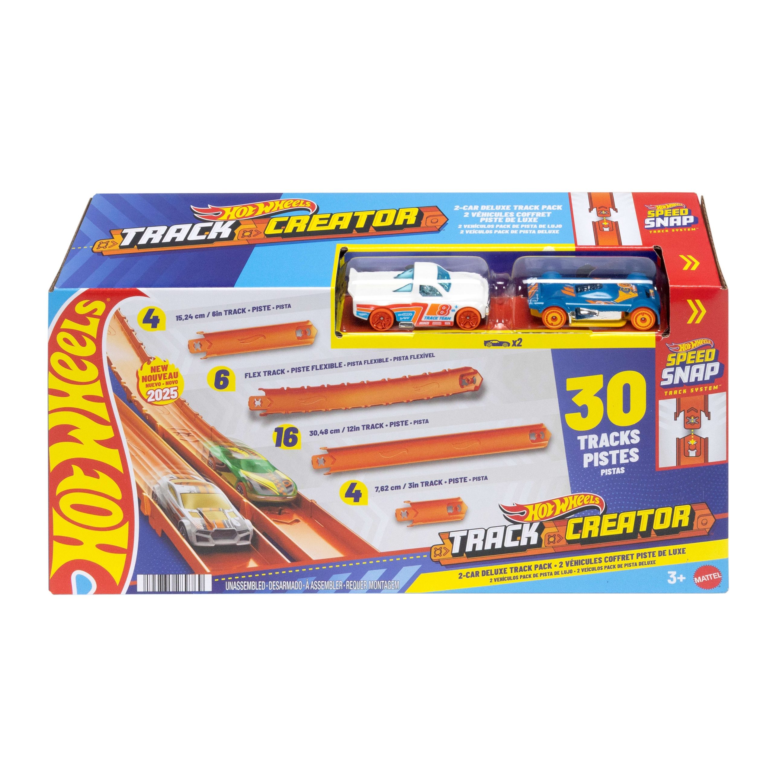 Hot Wheels Track Creator Deluxe Track Pack With 2 Toy Cars. 25 Feet Of Different Speed Snap Tracks