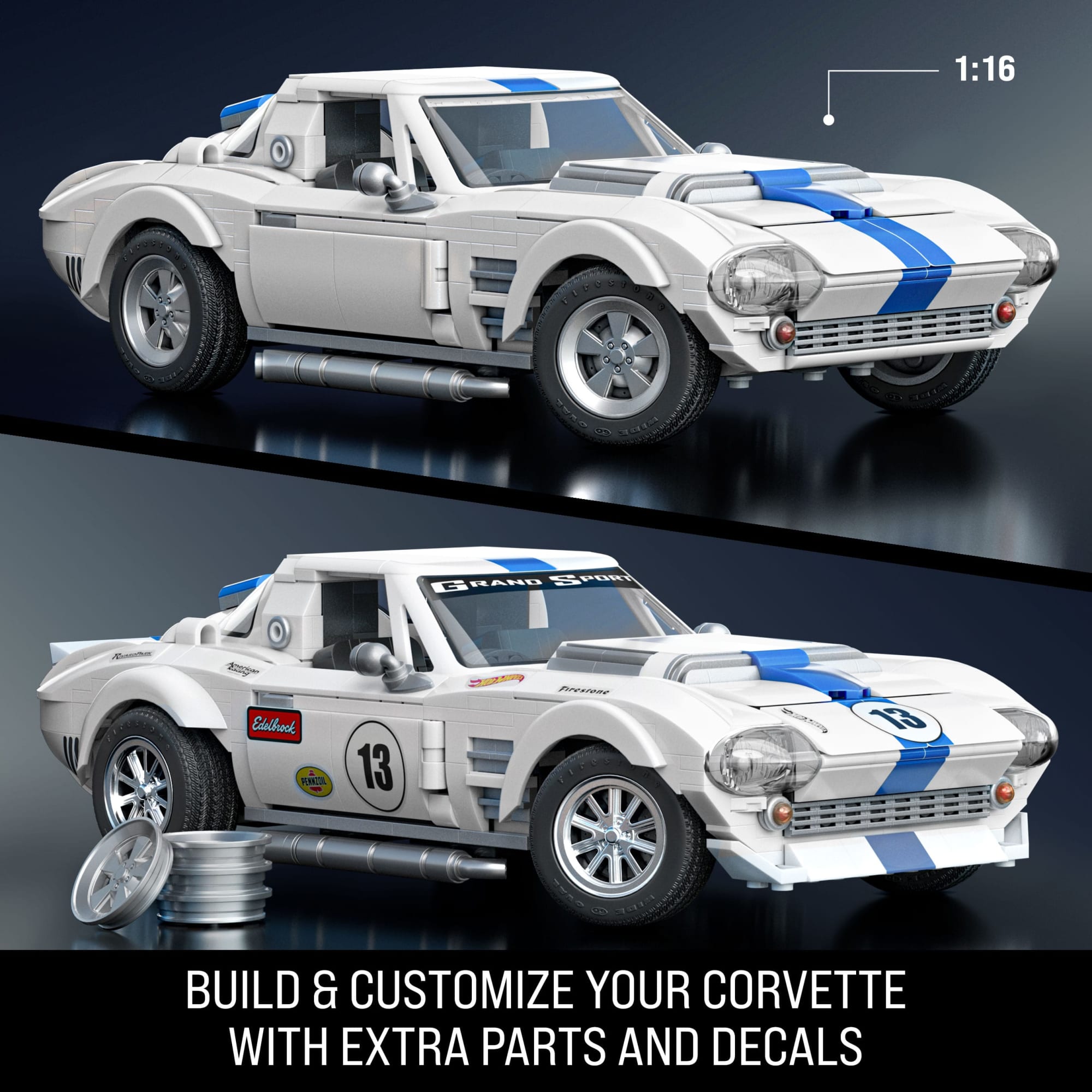 Mattel Brick Shop Hot Wheels Corvette Grand Sport Building Toy Kit (918 Pieces). For Collectors - Image 3