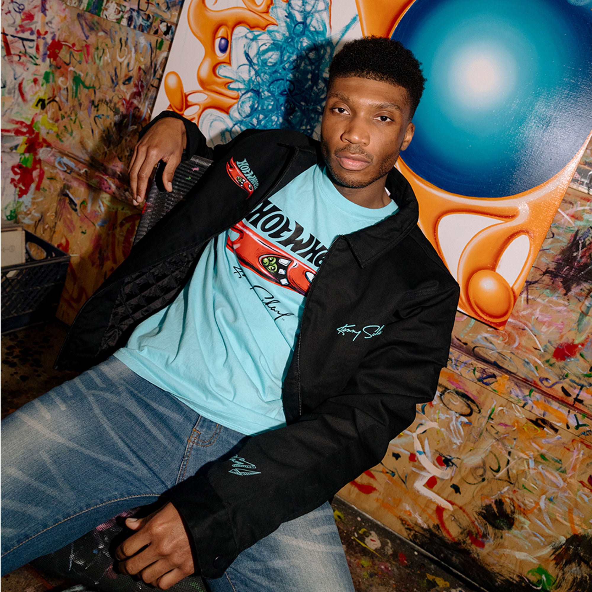 Hot Wheels x Kenny Scharf Black Embroidered Zip Front Jacket - Image 3