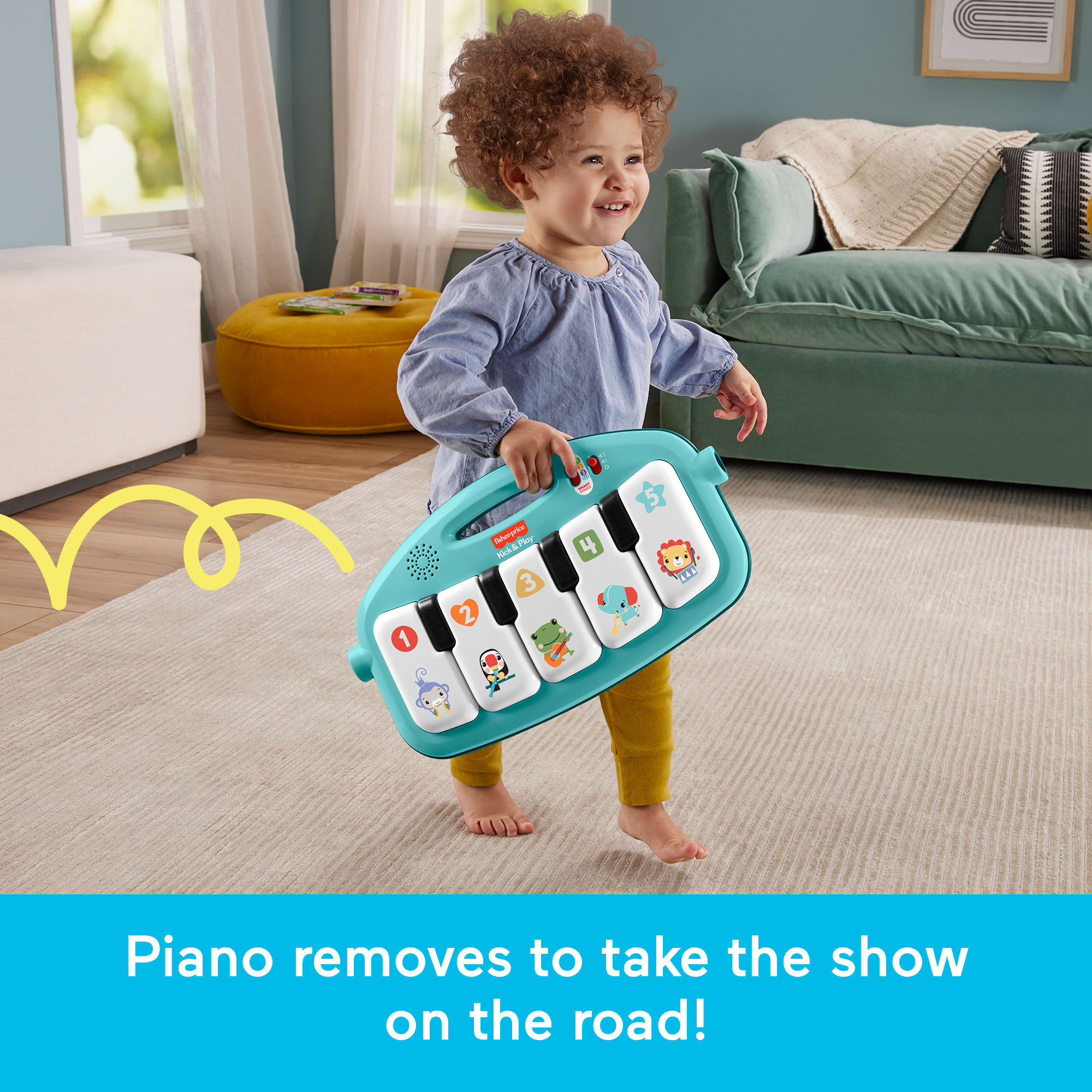 Fisher-Price Glow And Grow Kick & Play Piano Gym Baby Learning Toy With 2 Maracas. Blue - Image 5