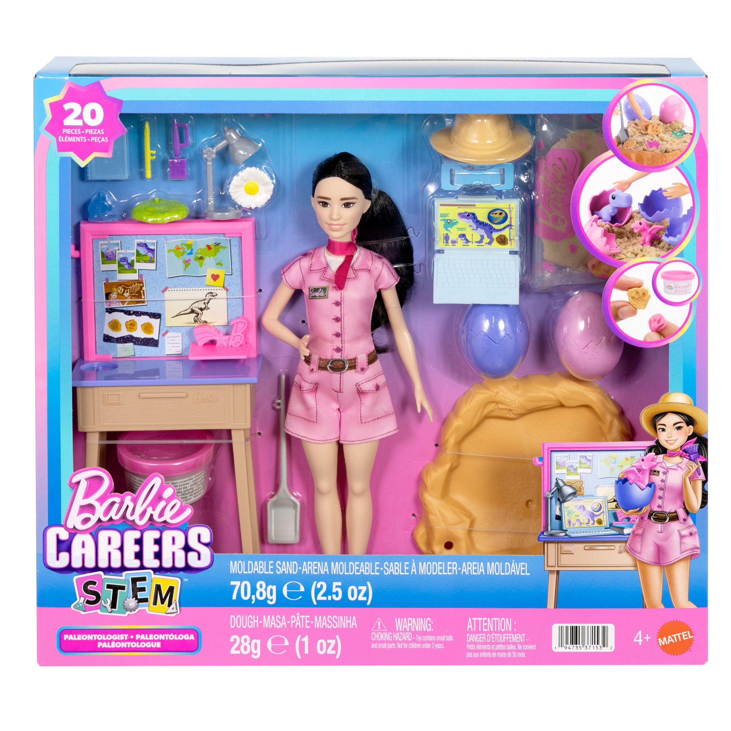 Barbie Careers Fashion Doll. Stem Paleontologist With Baby Dino. Themed Outfit. Dough & Sand Playset - Image 6