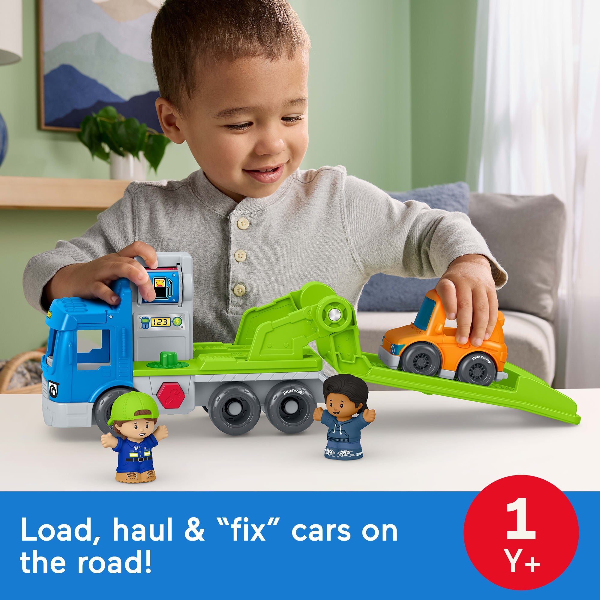 Fisher-Price Little People Load & Roll Hauler Car Carrier Toddler Playset. Vehicle & Figures - Image 2