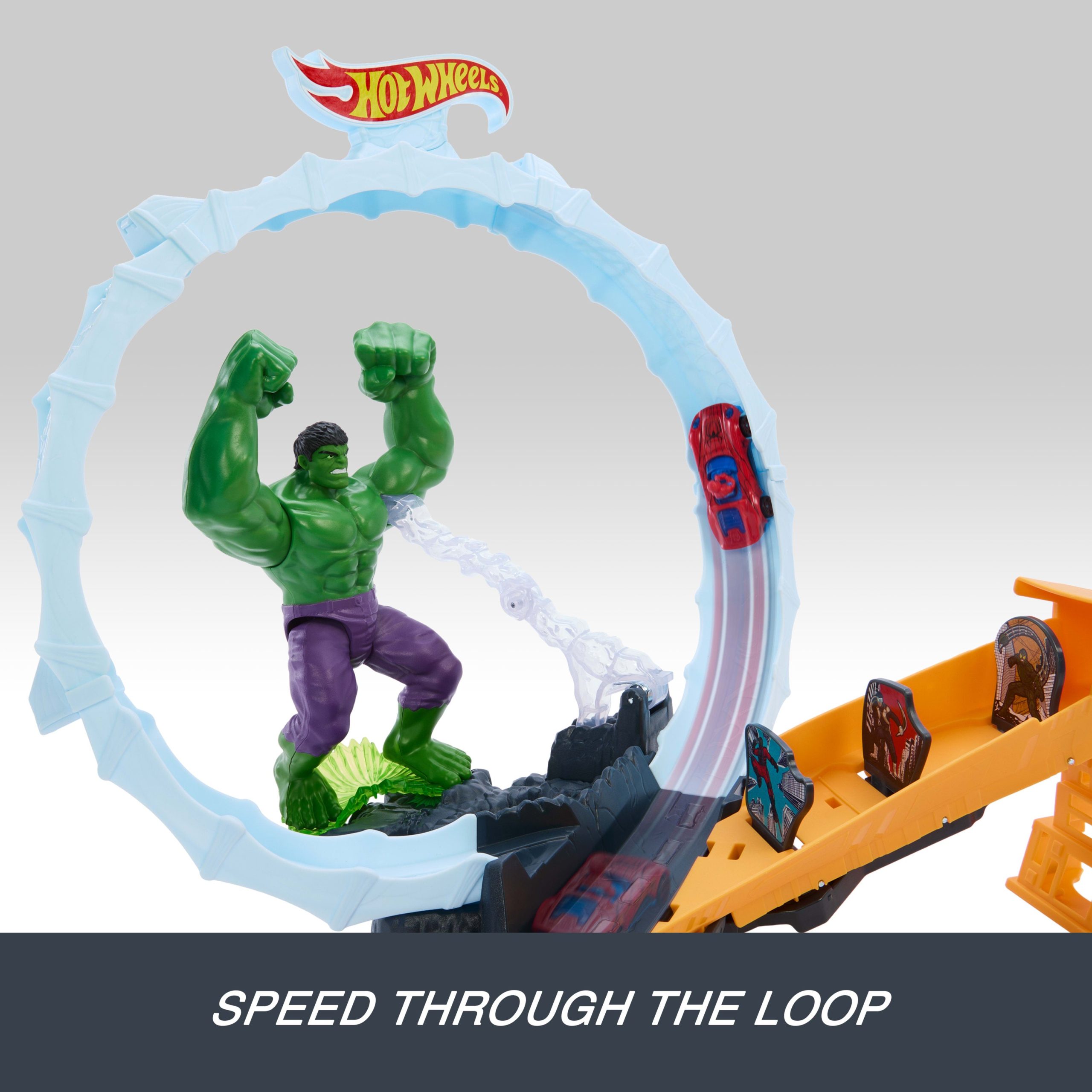 Hot Wheels Superstar Speeders Spider-Man & Hulk Smash Down Track Set With 1 Die-Cast Spider-Man Vehicle - Image 2
