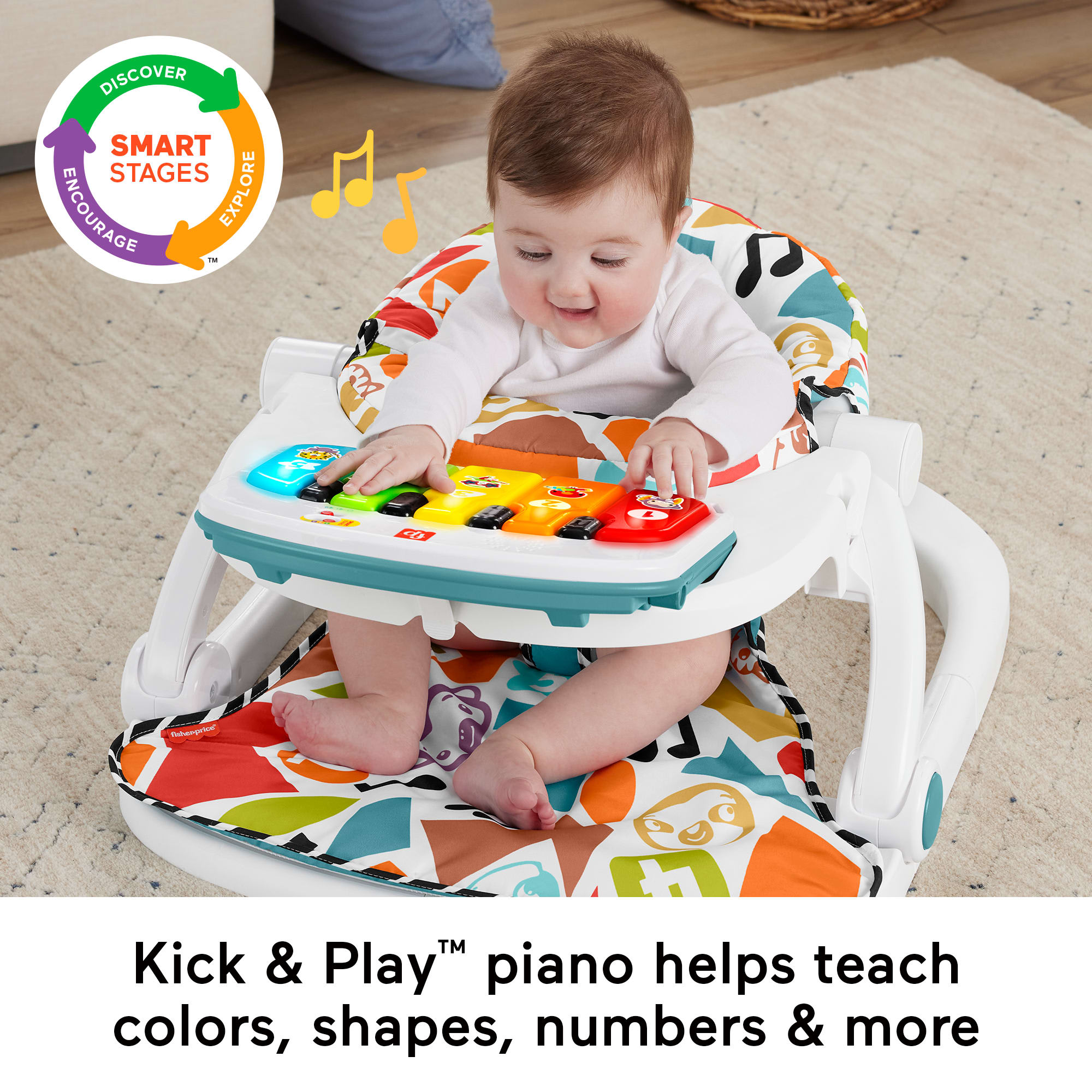 Fisher-Price Deluxe Kick & Play Sit-Me-Up Floor Seat Infant Chair With Piano Learning Toy - Image 3