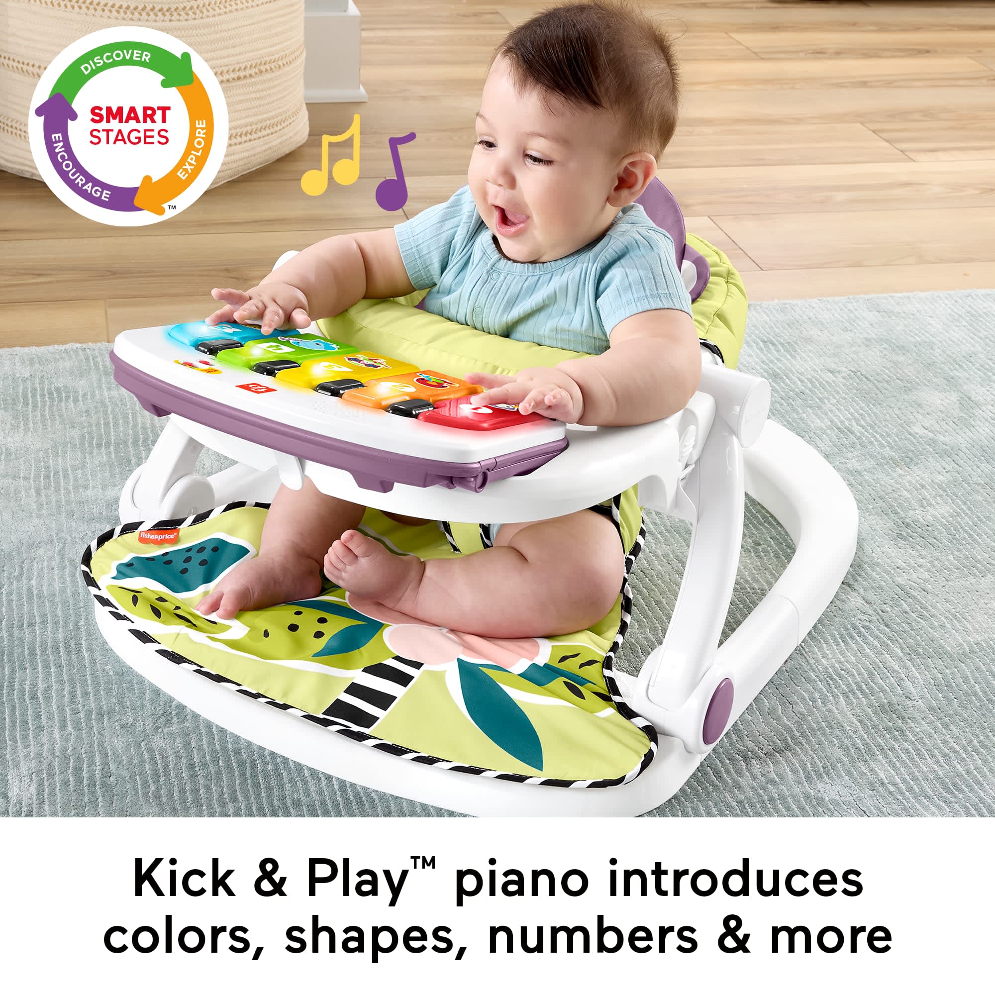 Fisher-Price Kick & Play Deluxe Sit-Me-Up Seat. Purple Monkey Baby Chair & Piano Learning Toy - Image 3