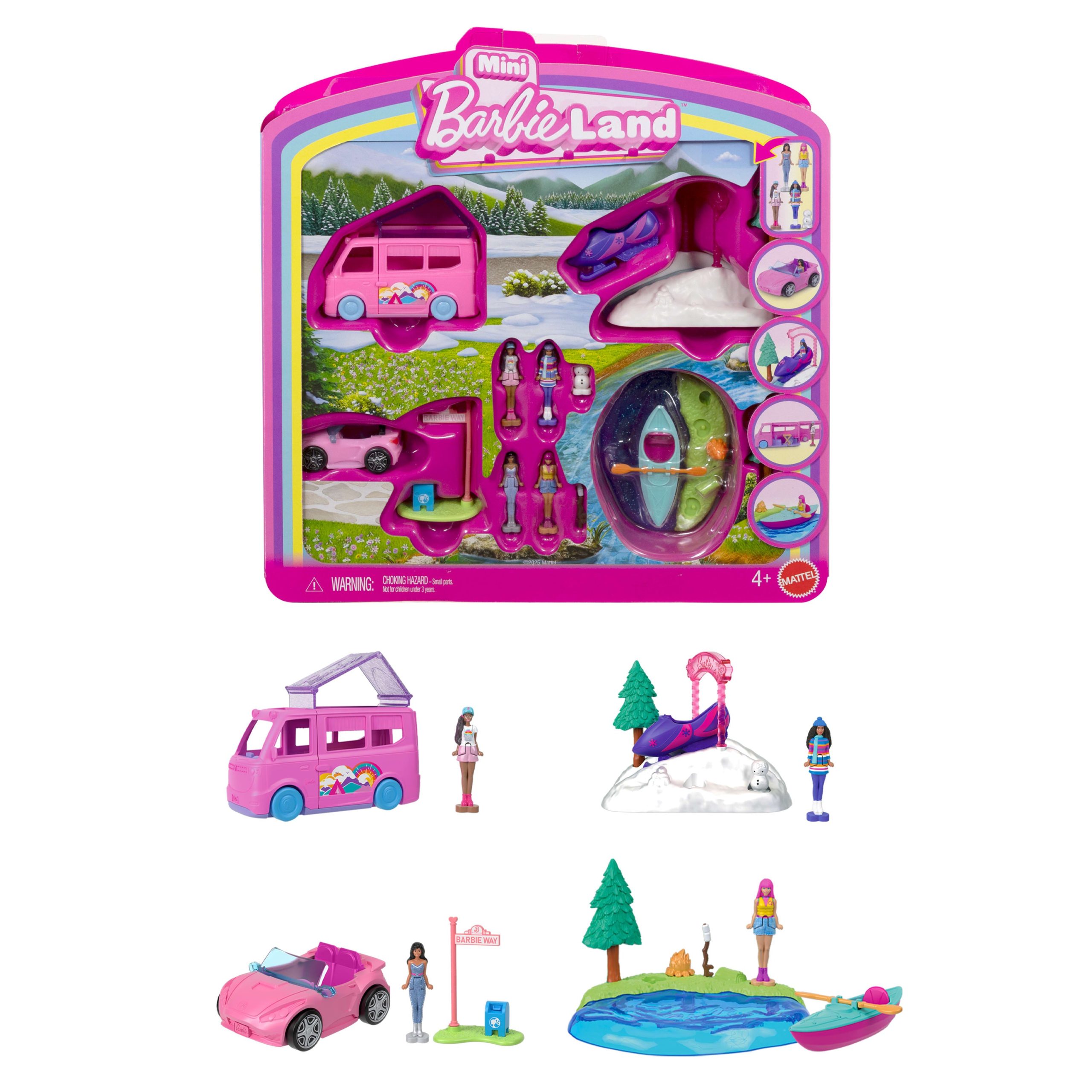 Barbie Mini Barbieland 4-Pack Doll & Vehicle Set. 4 1.5-Inch Dolls & 4 Iconic Toy Vehicles