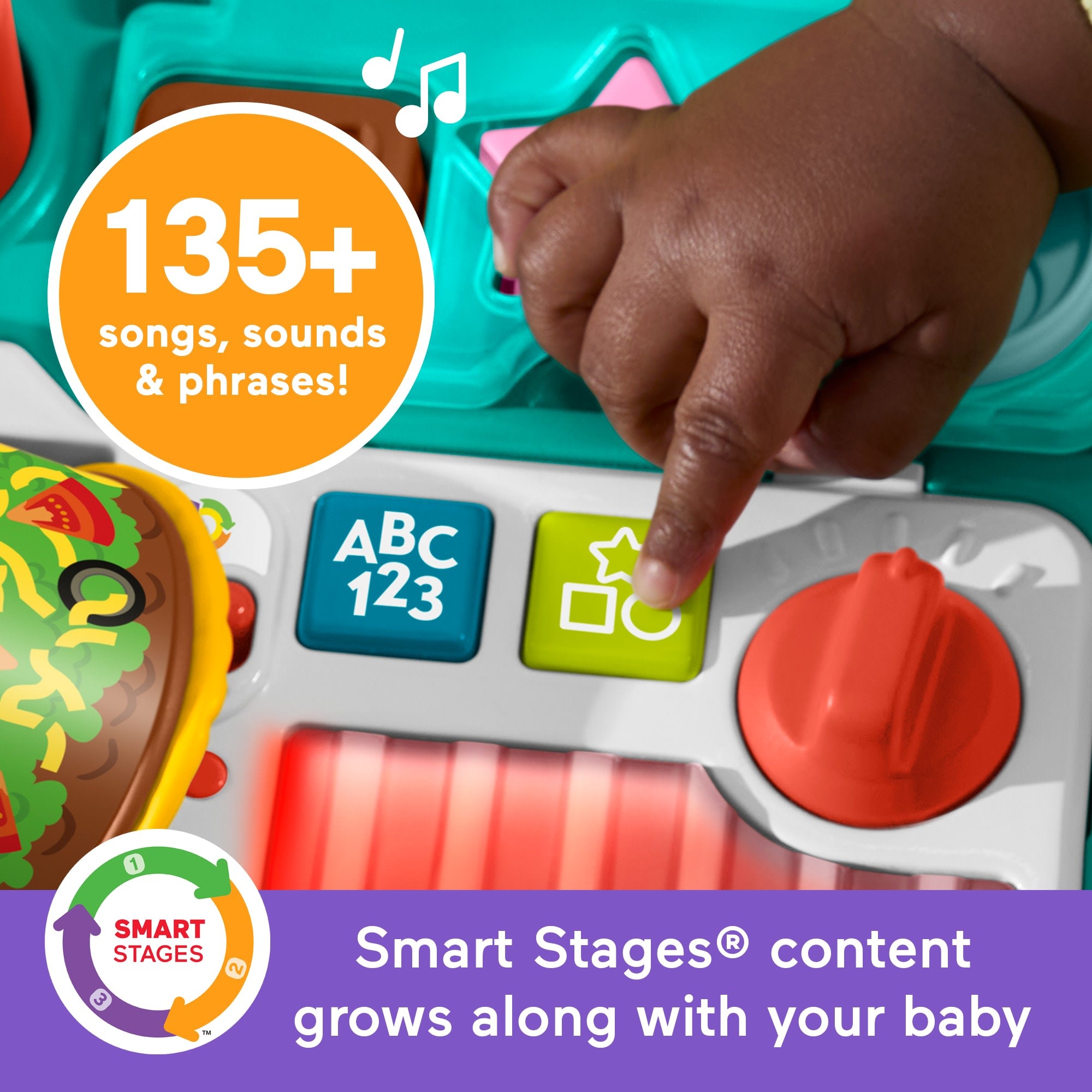 Fisher-Price Laugh & Learn 4-in-1 Snack Cart Walker Baby & Toddler Learning Toy. 14 Play Pieces. Multilanguage Version - Image 3